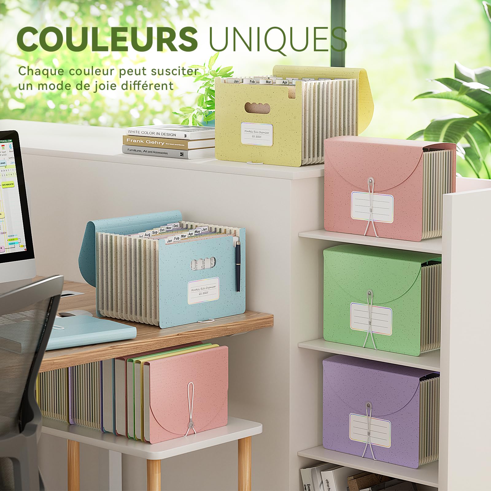 EcoStash Trieur 12 Compartiments A4, Rangement Papier Administratif, Organiseur de Dossiers Accordéon en Paille de Blé, Classeur Range Document, Sans BPA, Retour à la Nature, Vie Saine - Bleu Ciel