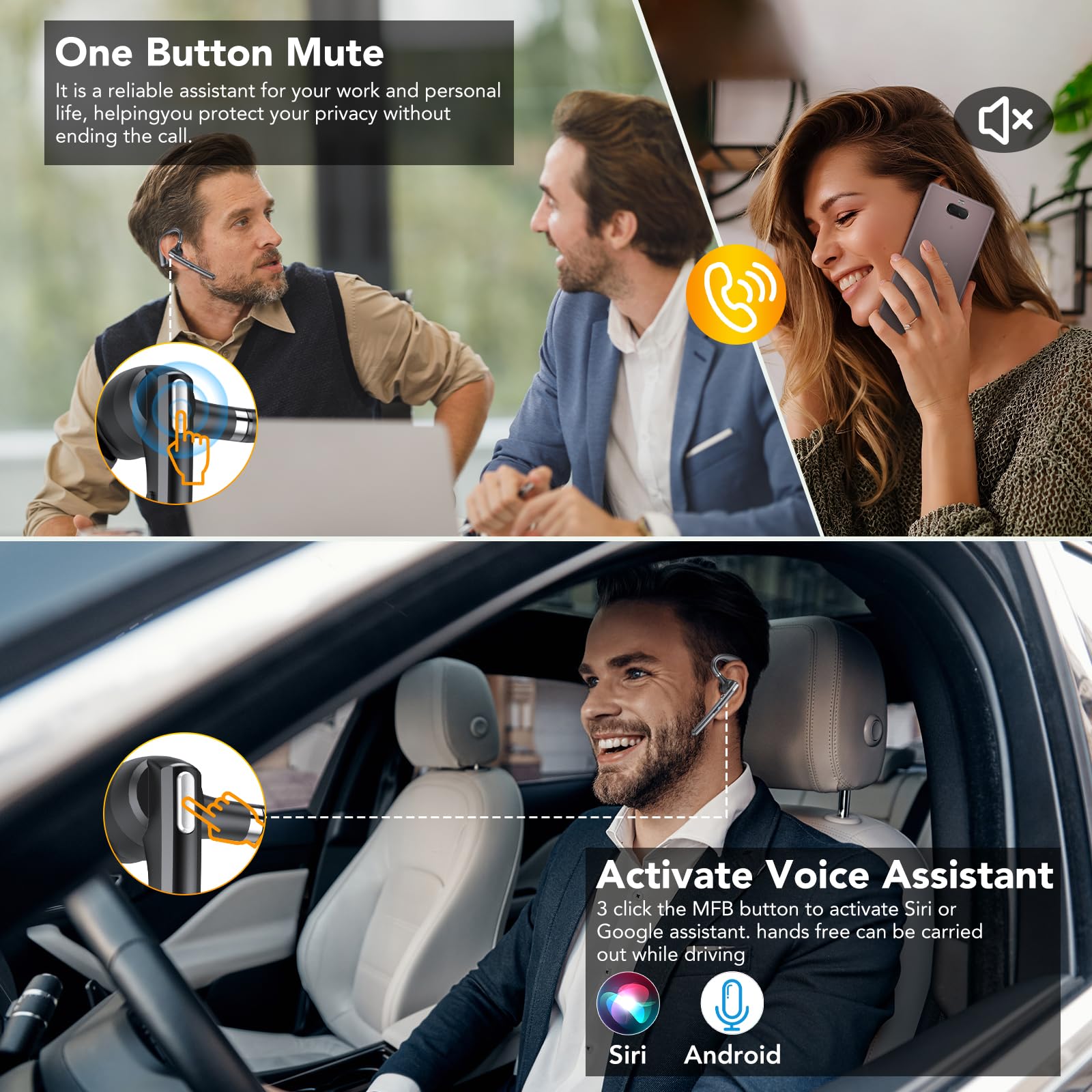 Oreillette Bluetooth Sans Fil Casque Bluetooth V5.4, Ecounteurs Bluetooth Simple avec CVC8.0 ENC Double Micrs, Sourdine, 100 Heures en Veille, Mains Libres Bluetooth Oreillette pour la Conduite/Bureau
