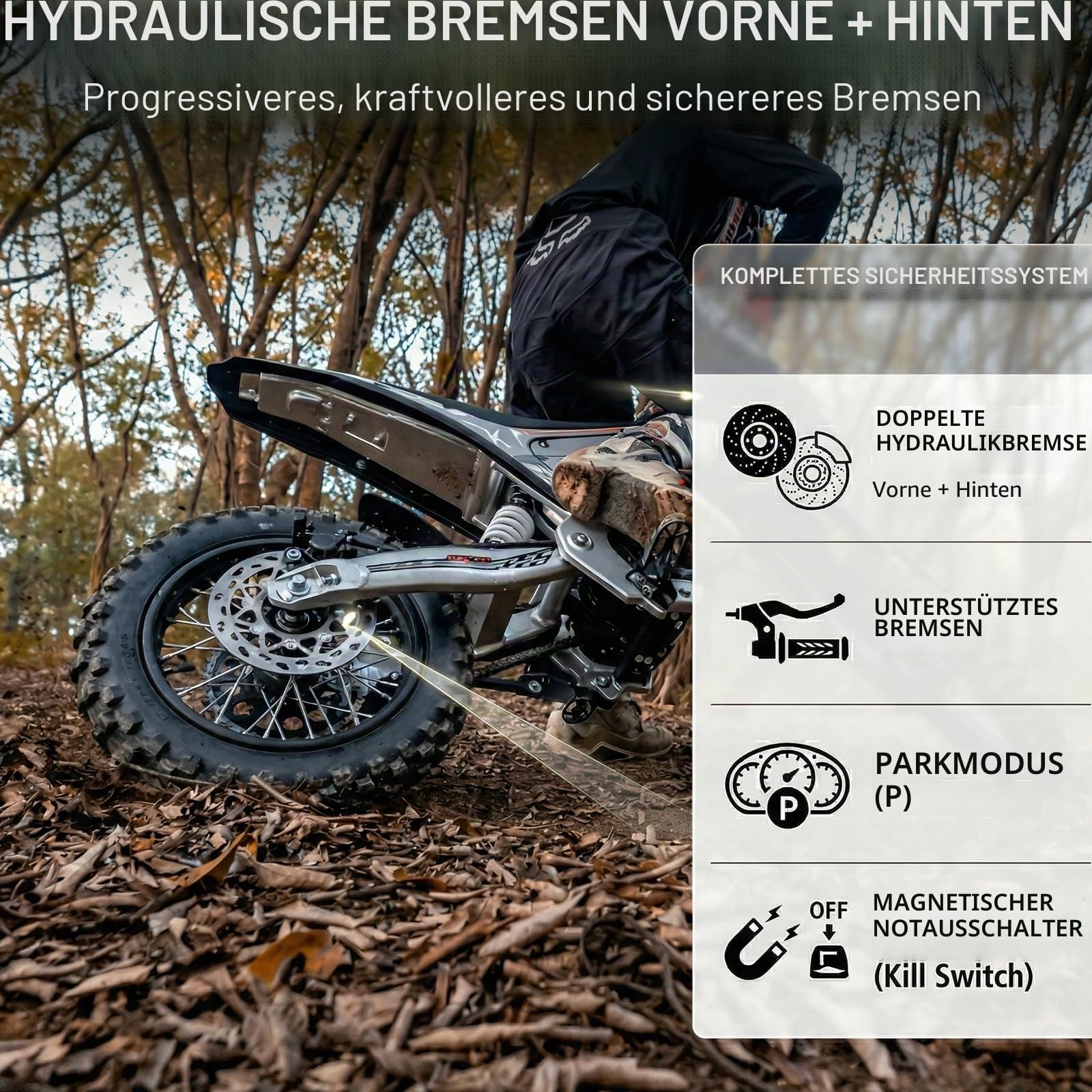 Kukirin X1 Elektrisches Motocross-Motorrad, Off-Road, Abnehmbarer Akku 48 V 20,8 Ah, Mittelmotor 1000 W, Hydraulische Bremsen, Hydraulische Federung, IP65, 14/12 Zoll Räder, für Privatgelände