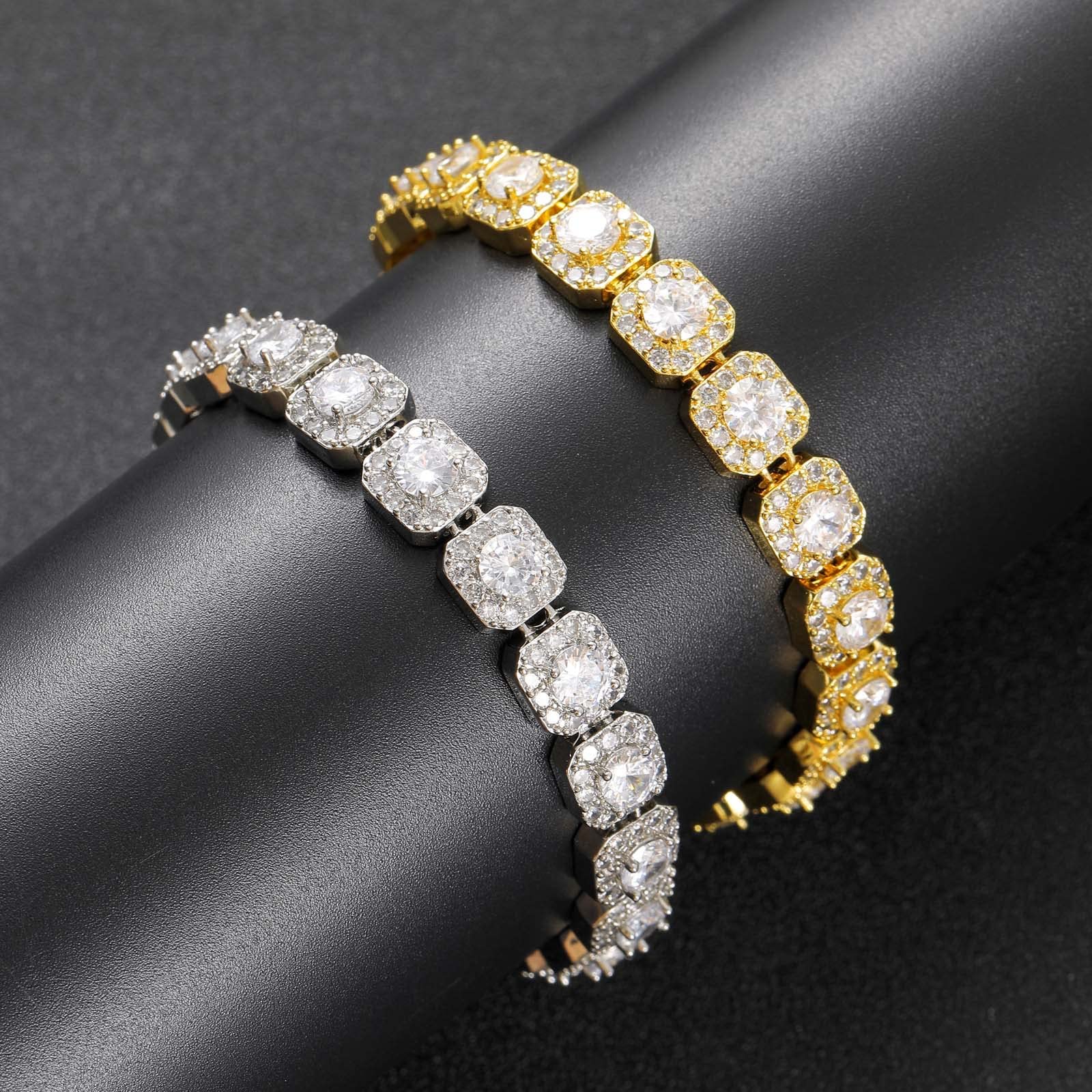 18K Gold Moissanite Baguette Tennisarmband für Männer, Luxuslünette rund geschnittene Moissanit, feines Schmuck Geschenk