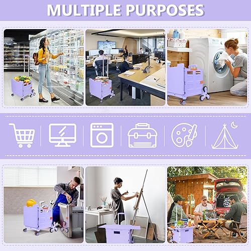 Miniatura 5 de Carrito plegable con ruedas de escalada de escalera, caja plegable con tapa magnética, cubierta telescópica, mango telescópico, rueda giratoria de