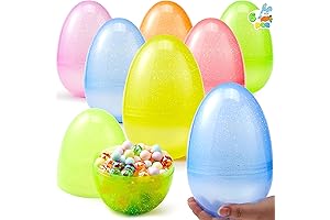 6 Pcs Jumbo Empty Easter Eggs, Large Colorful Translucent Glittery Eggs for...
