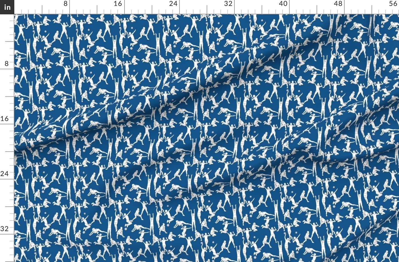 Spoonflower Fabric - Volleyball Navy Sports Girls Women High School Beach Ball Printed on Organic Cotton Sateen Fabric by The Yard - Sewing Quilting Apparel Home Decor