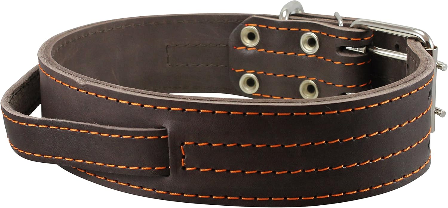 Brown Genuine Leather 27"x1.75" Wide Handle Collar Fits 20"-24" Neck X-Large Great Dane Mastiff