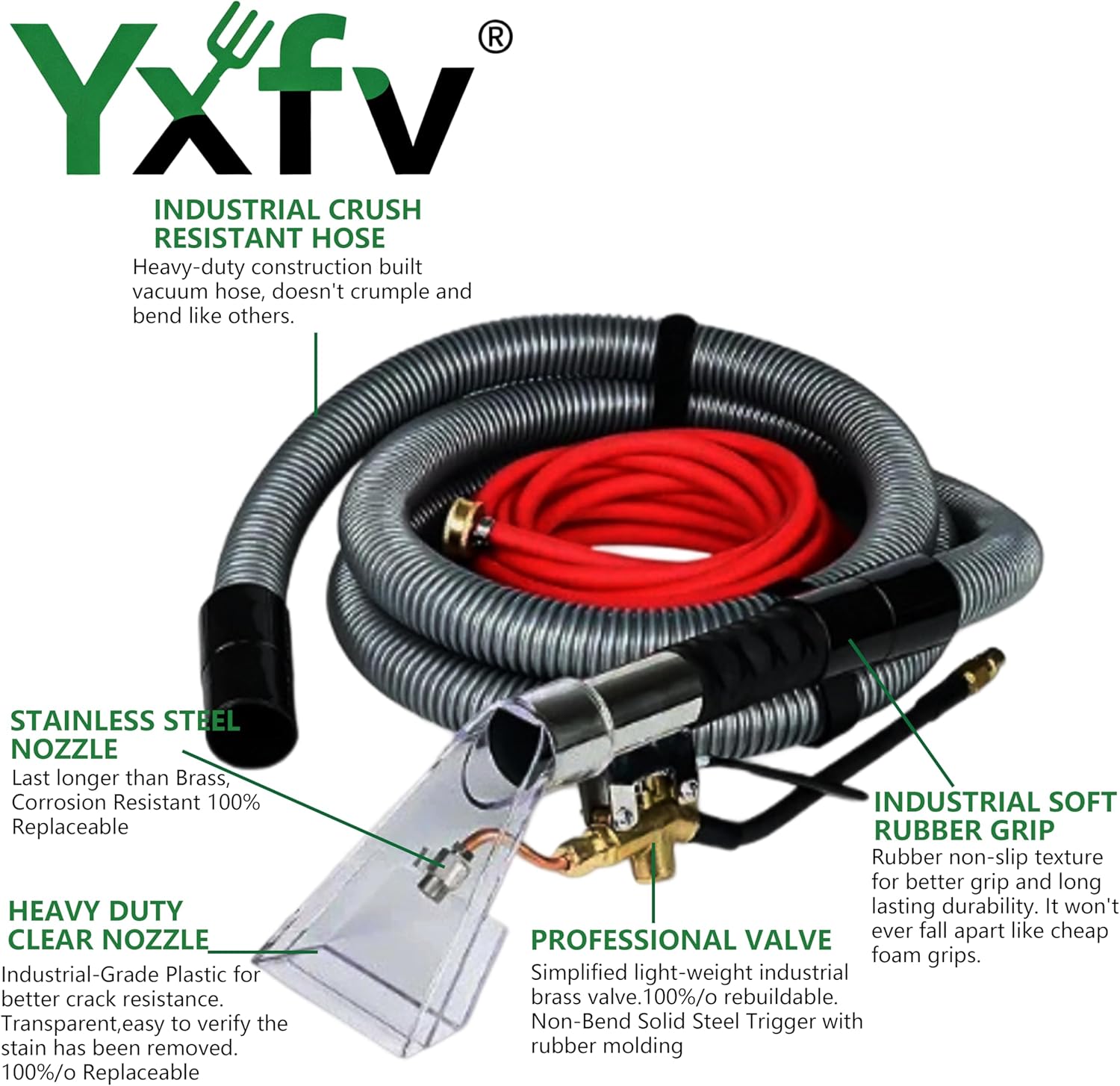 Enhanced Hose Kit Extractor Universal Attachment, 25ft Water Line & Stainless Steel Hand Tool for Shop Vacuum to Clean Carpet, Car Interior, Upholstery, Mattress, Stairs, Home & Auto Detailing