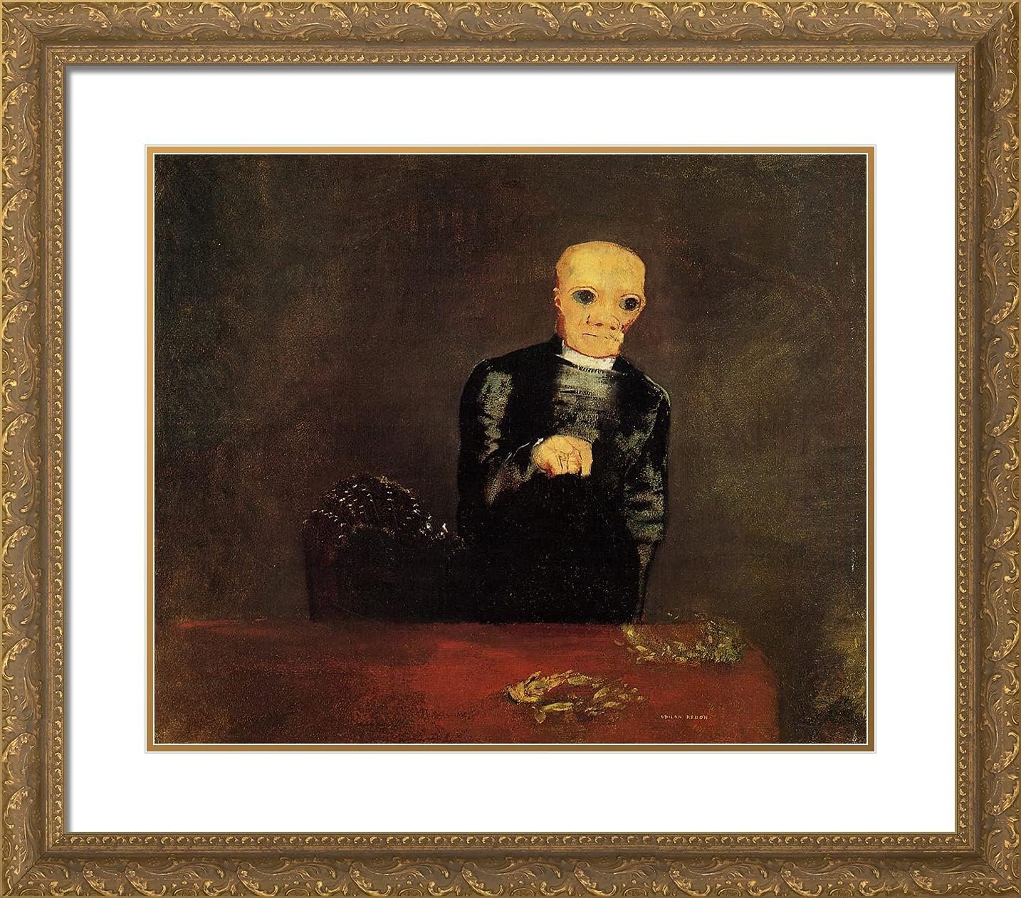ArtDirect Redon, Odilon 23x20 Gold Ornate Framed Art Print with Double Matting Titled: The Distributer of Crowns