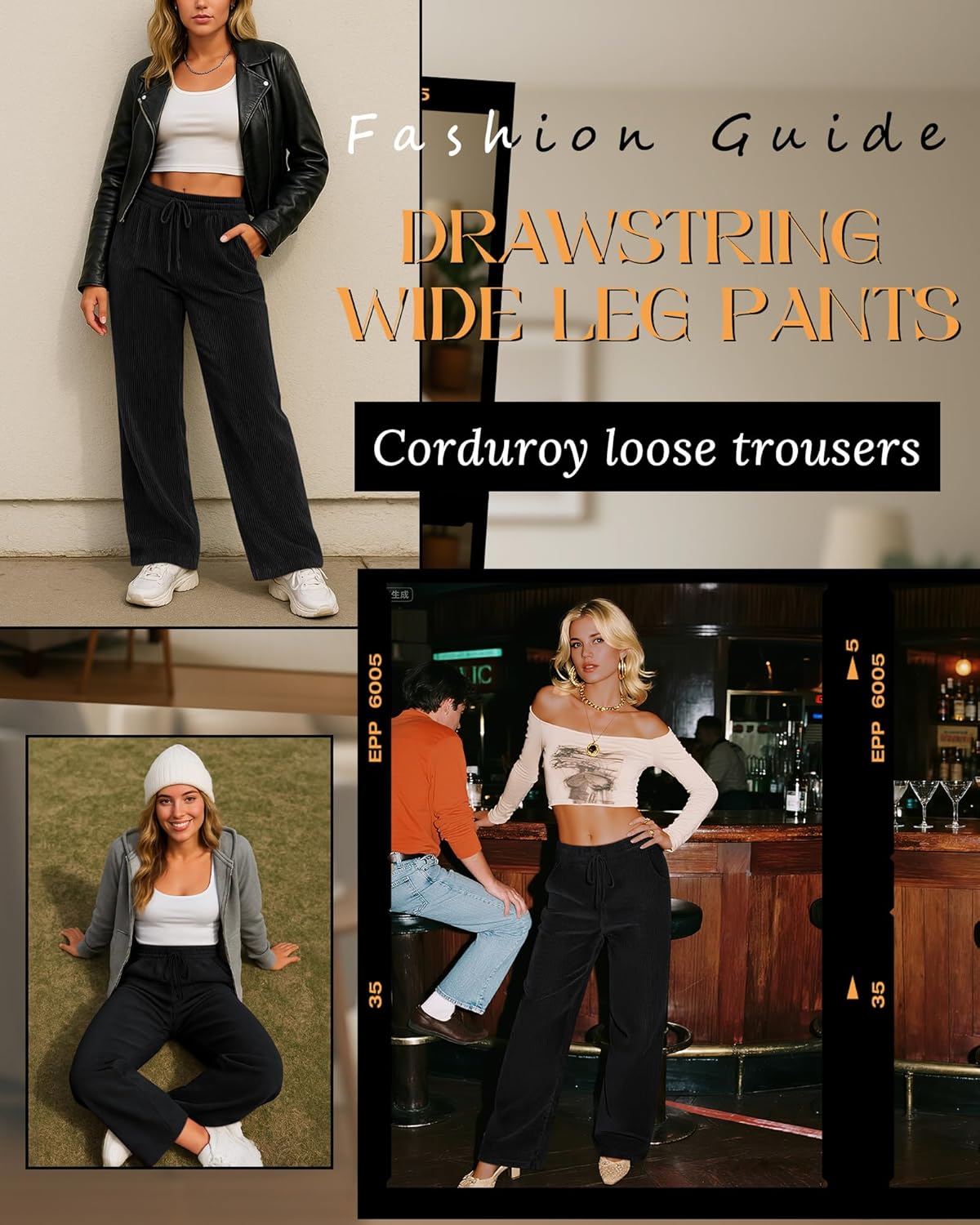 Corduroy Pants for Women Casual Drawstring Elastic Waist Baggy Wide Leg Barrel Loose Comfy Trousers with Pockets - Image 5