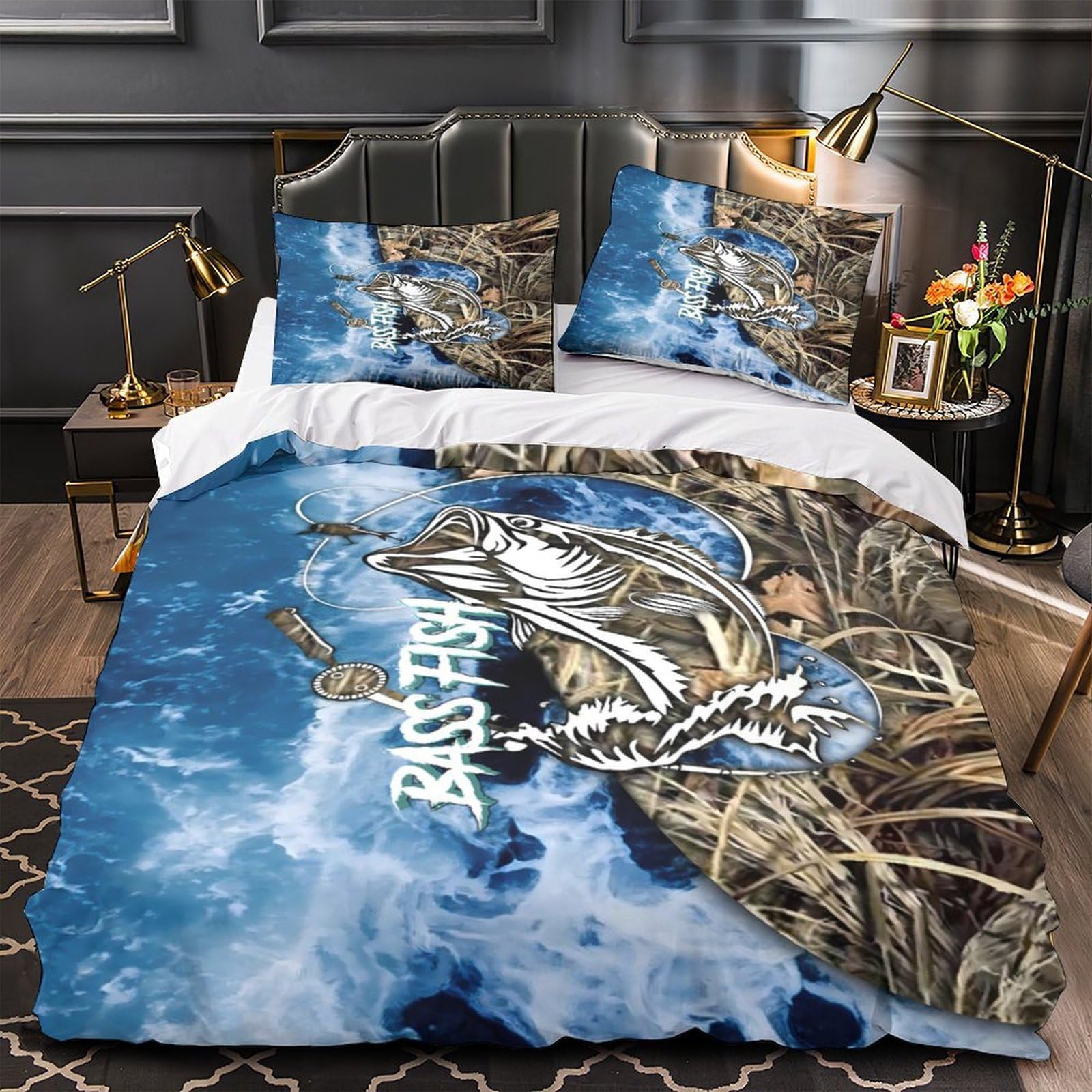 MMDASBVPE Bass Fishing Gear Duvet Cover 3D Design Printed Anti-allergic 3 Pieces Bedding Set Zipper Quilt Cover Hotel Quality Washable for Adults Kids Women Teens Youth Girls Double（200x200cm）