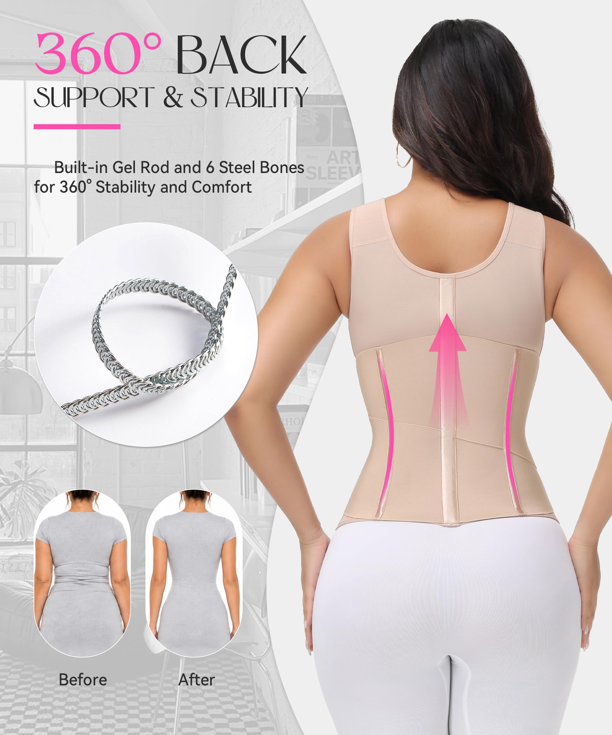 SHAPSHE Entrenador de cintura para mujer, corsé moldeador, control de abdomen, posparto, moldeador de cintura, brasier moldeador de cuerpo con soporte de espalda