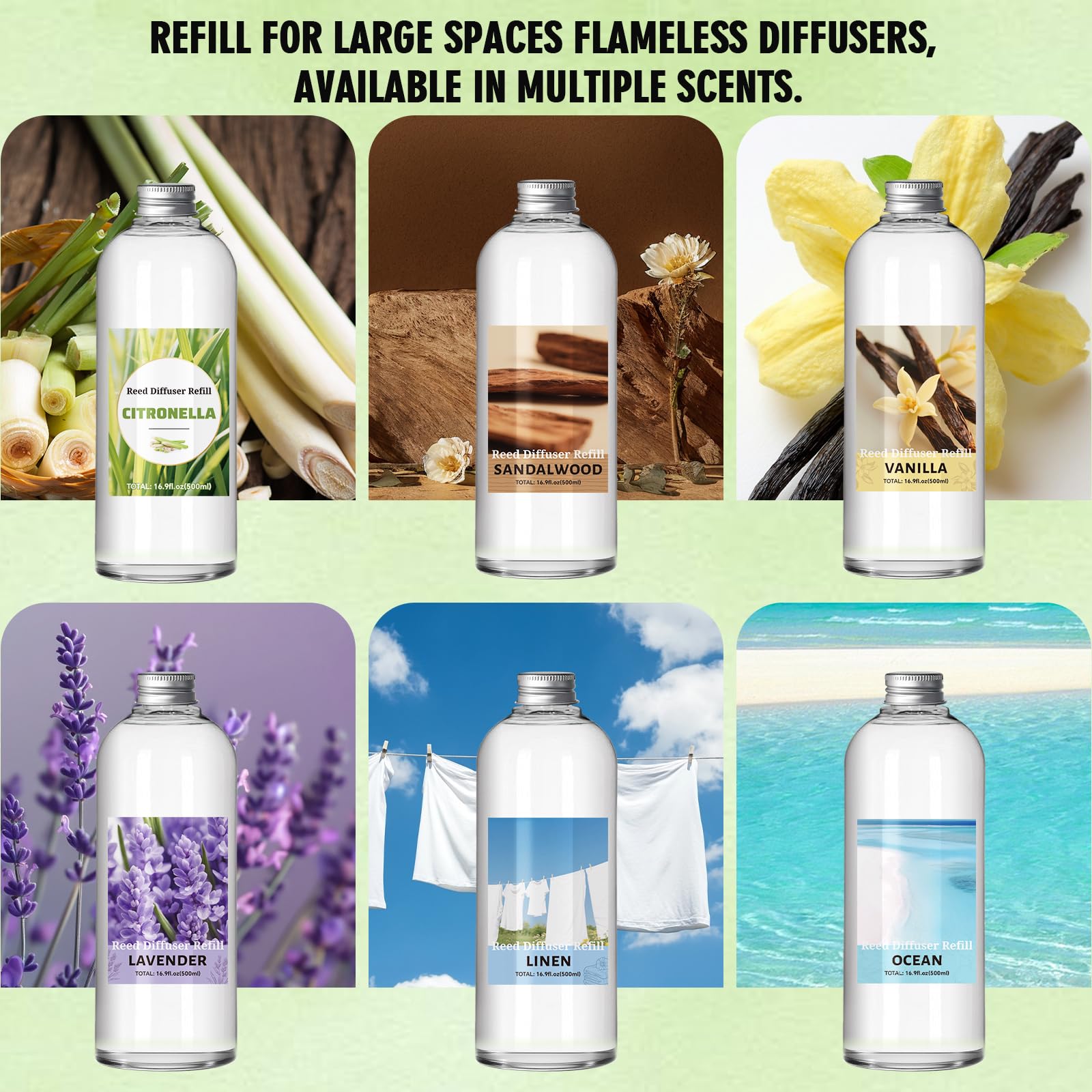 SCENTORINI Difusor De Fragancia para Habitación Citronela 200ML Recambio De Aceite Esencia, Ambientadores De Hogar Fragancia Duradera para El Hogar, Baño y Decoración De Habitación
