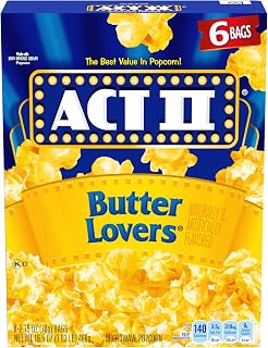 Act II Butter Lovers Microwave Popcorn, 6-Count 2.75oz Bags - Rich Buttery Flavor, 100% Whole Grain, 0g Trans Fat