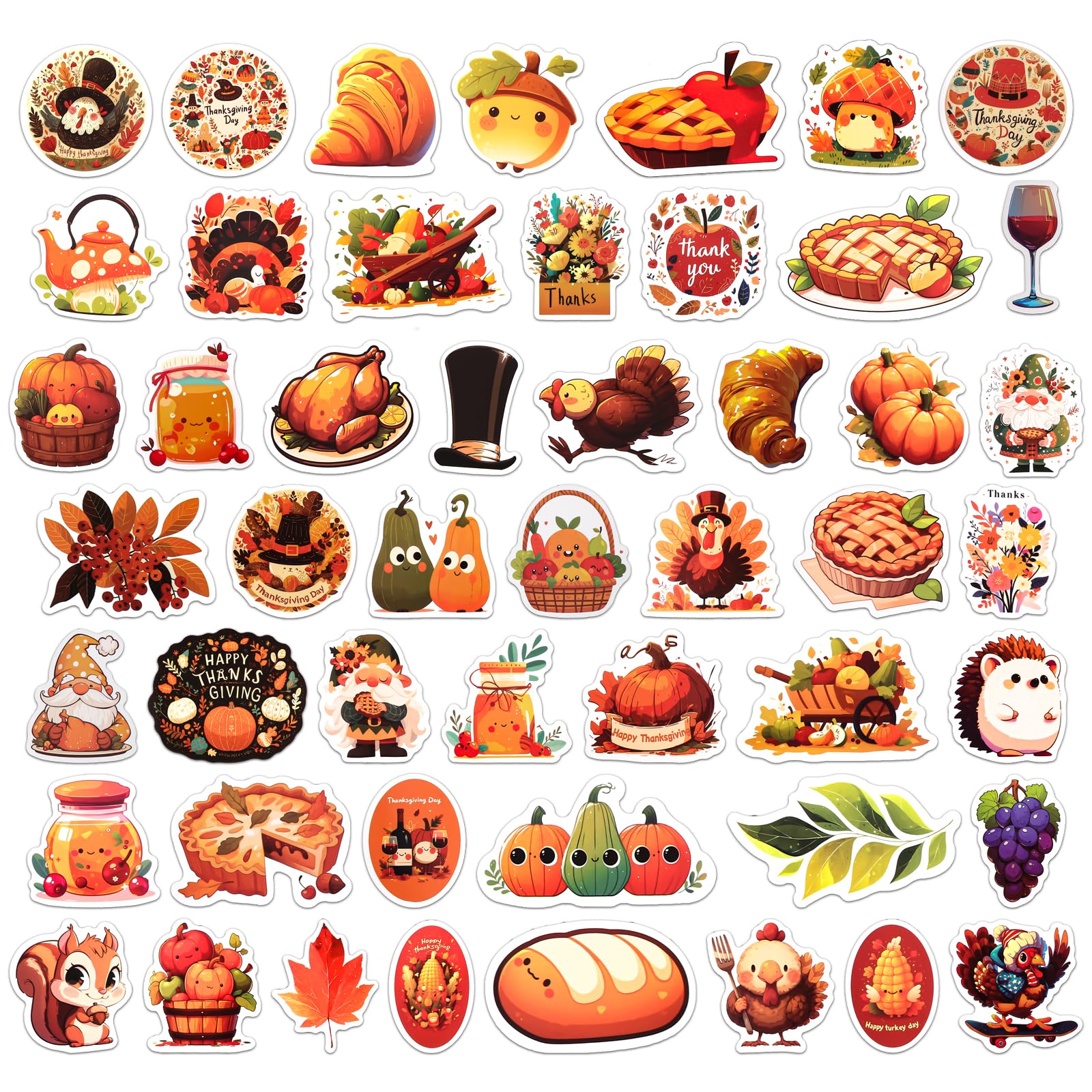 50pcs Autocollants de Thanksgiving, Doux Autocollants d'Automne pour Enfants Adultes Étiquettes de Sceau d'Enveloppe d'Automne Décalcomanie de Dinde pour Scrapbooking Carte de Voux Sac Cadeau