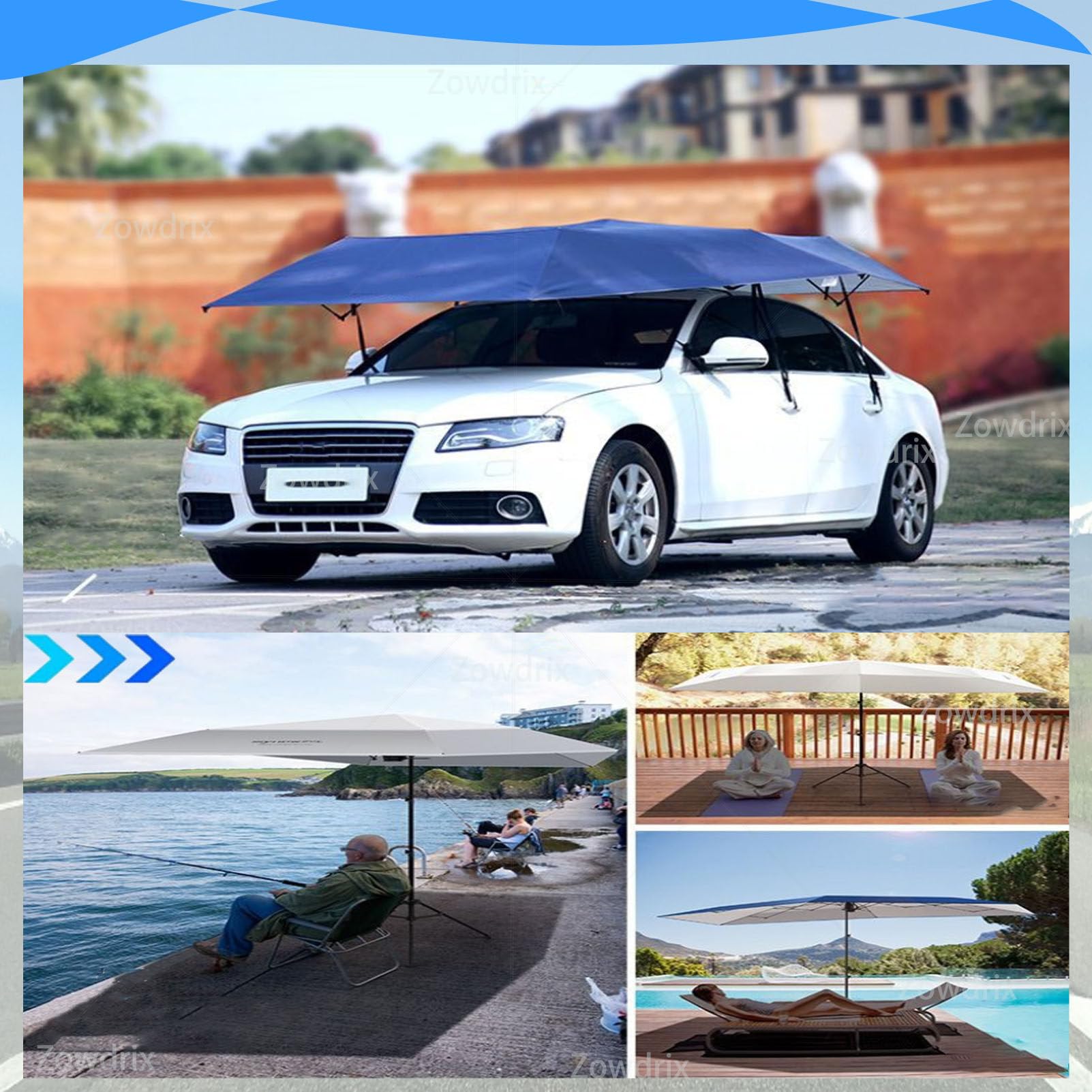 Tenda Ombrello Completamente Automatica da 5,2M con Corde Regolabili, Tettoia Mobile UPF 30+, Facile da Installare con Ventose, per SUV, Camion E Furgoni Navyblue-5.2M