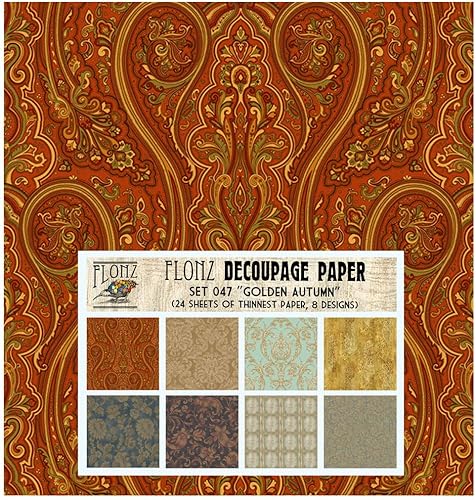 Decoupage - Paquete de papel (24 hojas de 6 x 6 pulgadas), color dorado, otoño, FLONZ, papel de estilo vintage para decoupage y manualidades