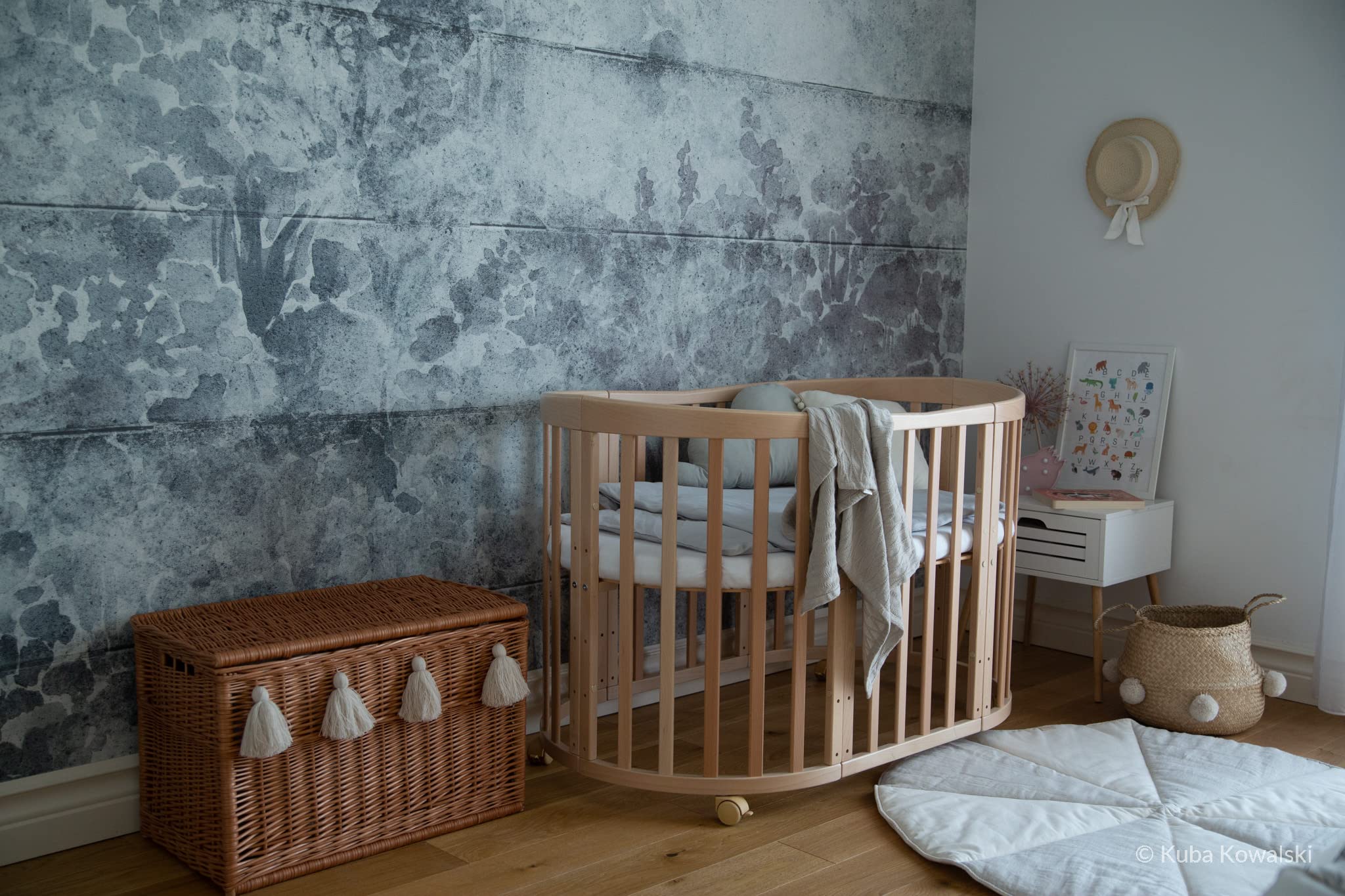 Waldin Lettino Mobile 7in1 Ovale Materasso Culla Espandibile Ventilato Base Regolabile 5 Posizioni Legno Naturale