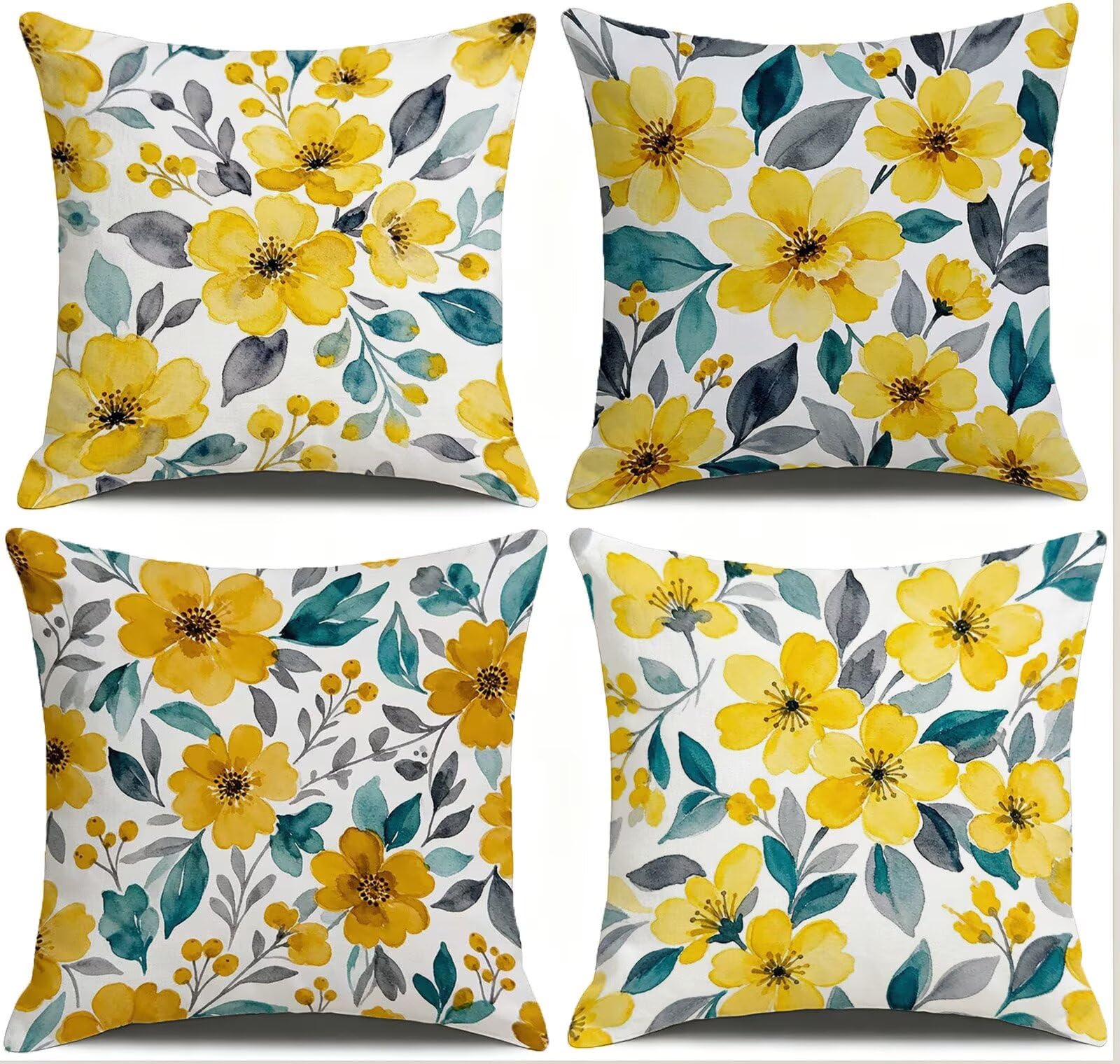 Giallo Federe Cuscini Divano 50x50cm, Cuscini da Esterno Set de 4, Cod-168 | Lin Copricuscini Decorativi Letto Arredo, per Letto, Soggiorno, Giardino, Esterno, Casa Decorazione Set di 4 Pianta