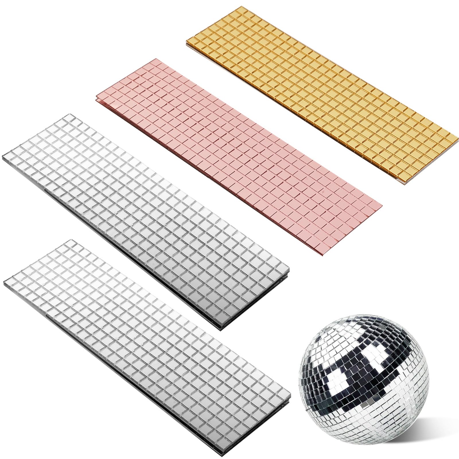 6400 Pièces Mosaic Miroir Autocollante 5x5 Mm - Carrelage Miroir Argent/Or/Rose Pour DIY Disco Party Déco