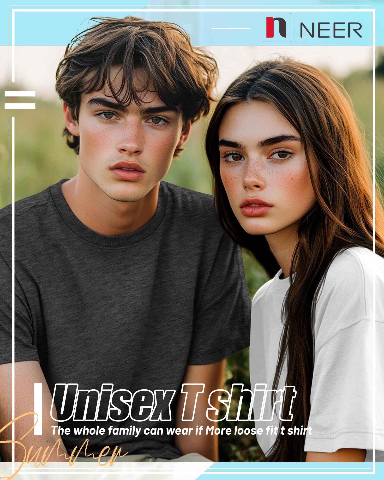 Neer Paquete de 7 camisetas de verano de algodón de manga corta para hombre, cuello redondo, estilo informal, básicas, de gran tamaño