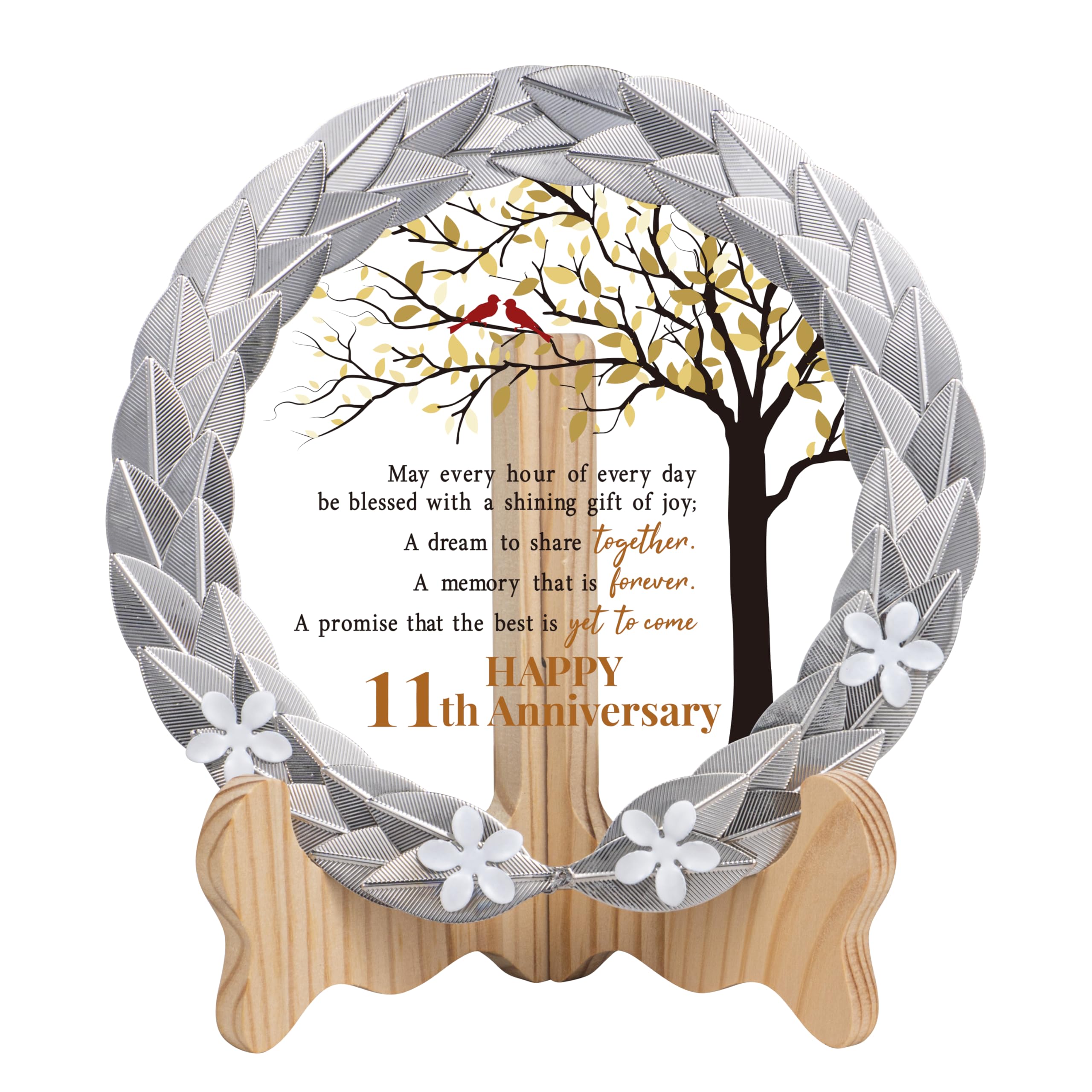 11th Anniversary Wedding Gifts Crystal Plate with Silver Leaf Wreath - 11 Years Anniversary Wedding Unique Gifts Ideas for Parents Couple - Cardinal Style