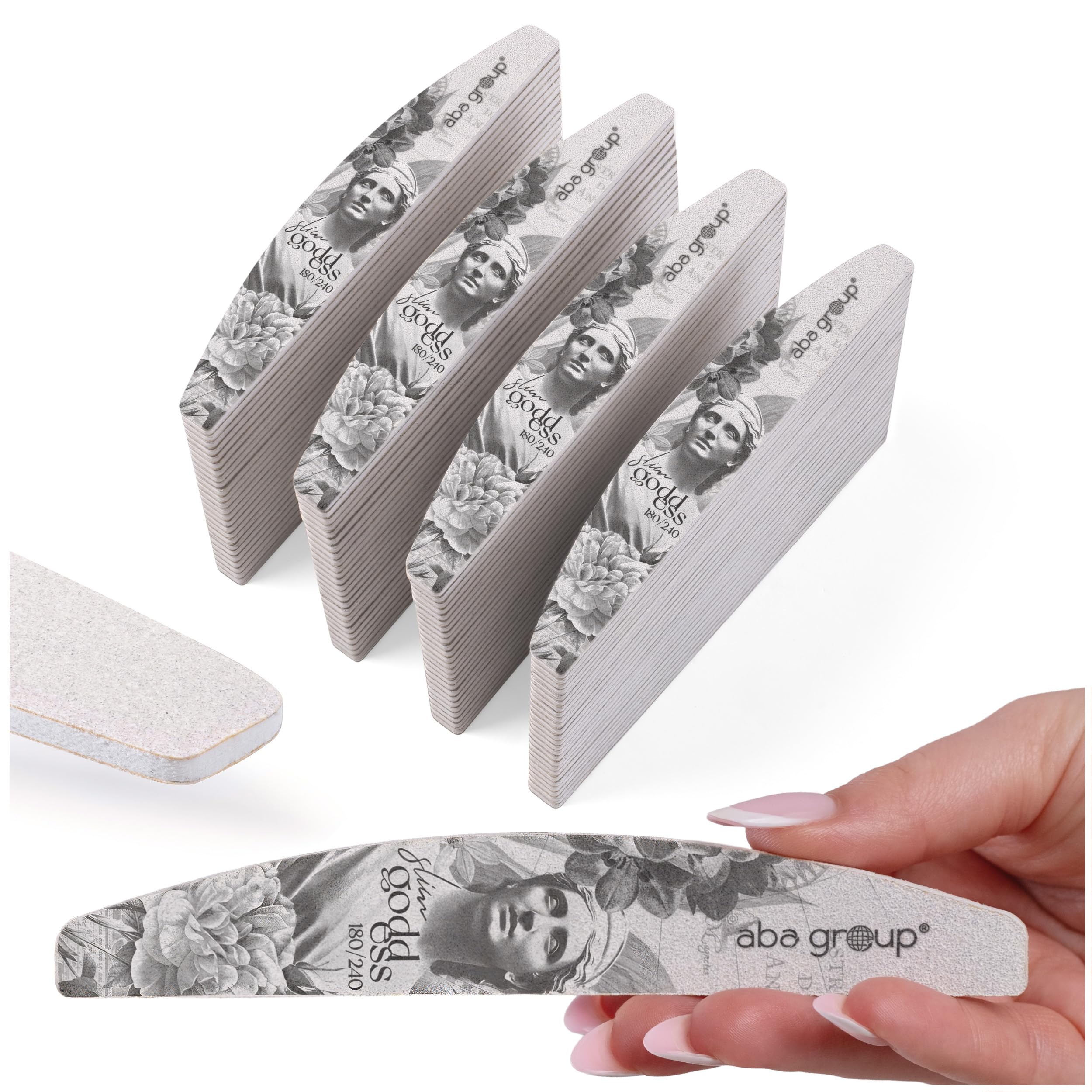 ABA GROUP Goddess Nagelfeile 180/240-500 Stück - Halbmond 2 mm Dick - Profi Tools für Gel- und Naturnägel, Feilen für Gelnägel, Doppelseitige Nagelpfeile, Nail File Set, Nagelstudio Zubehör
