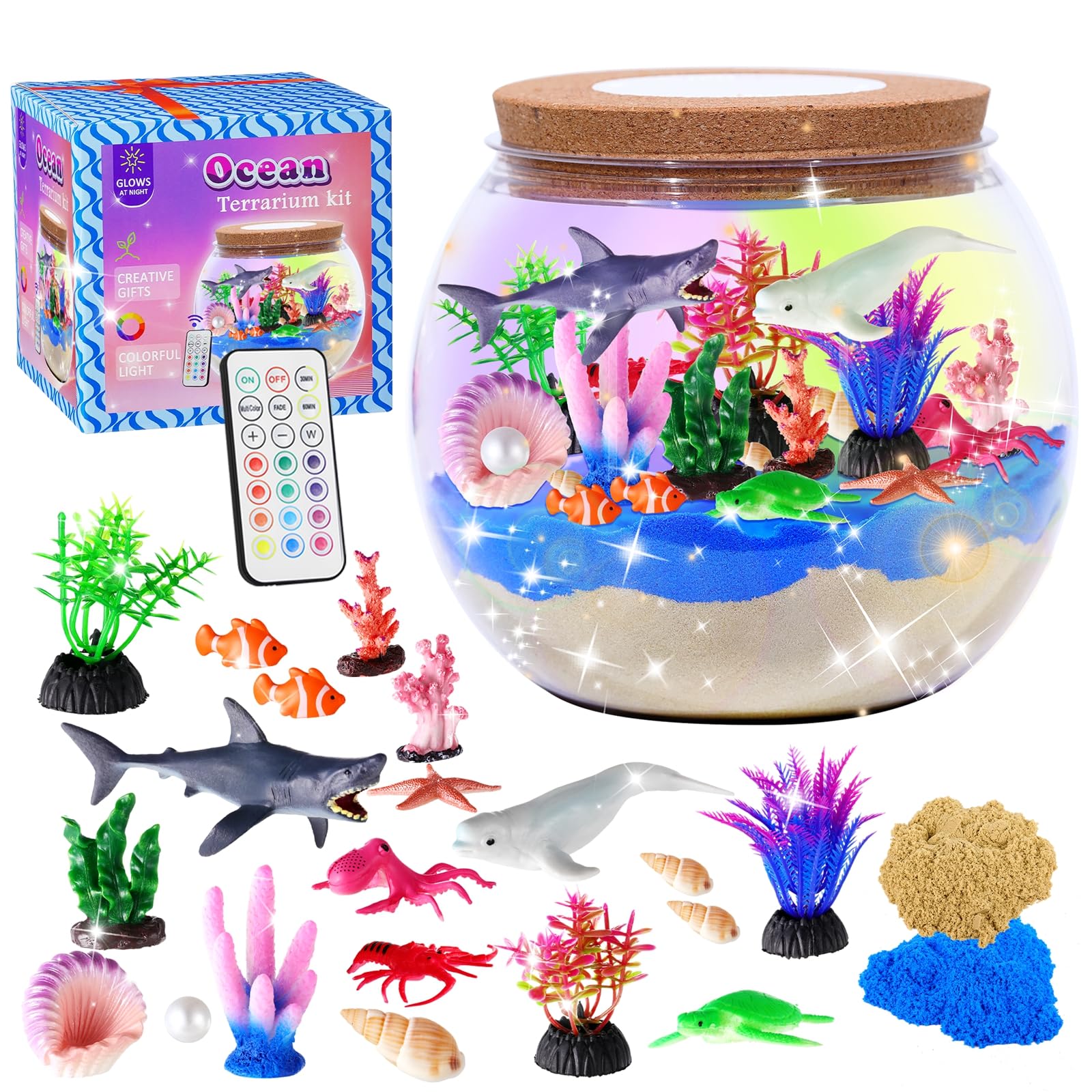 Hannstar Ocean Terrarium Kit for Kids - DIY Sea Animal Craft Toys with Light-up LED, Gift for Boys Girls Birthday, Chirstmas, Easter