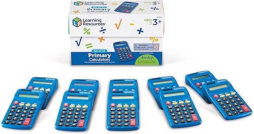 Learning Resources Calculadora primaria - 10 piezas, a partir de 3 años, calculadoras básicas de energía solar, suministros para profesores,