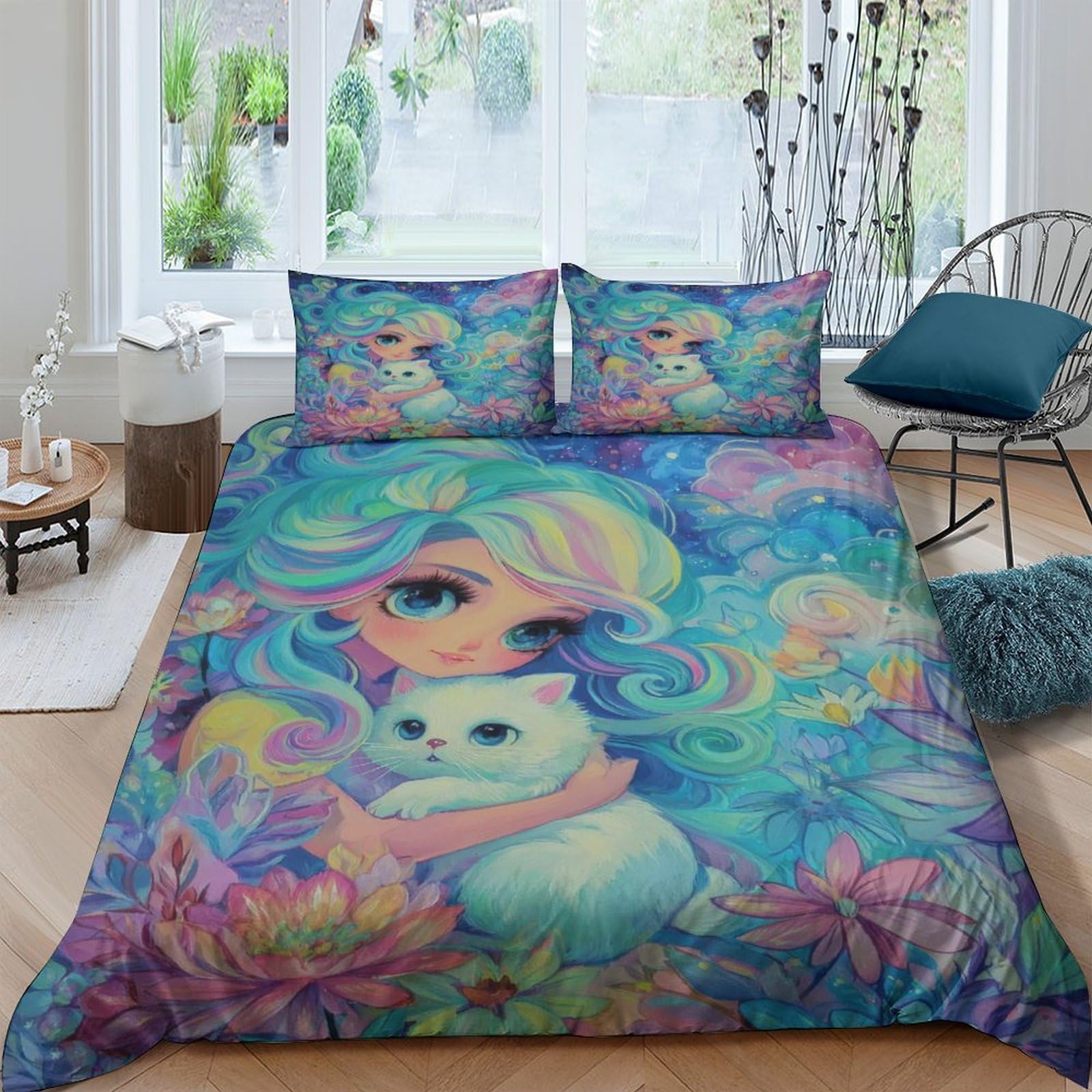 Ctjqhvkz Girls Style-3 3D Printed Fantasy Fitted Sheet Microfiber Soft Pastel Cat Mattress Cover For Bedroom Dorm Decor, Machine Washable Single（135X200cm）