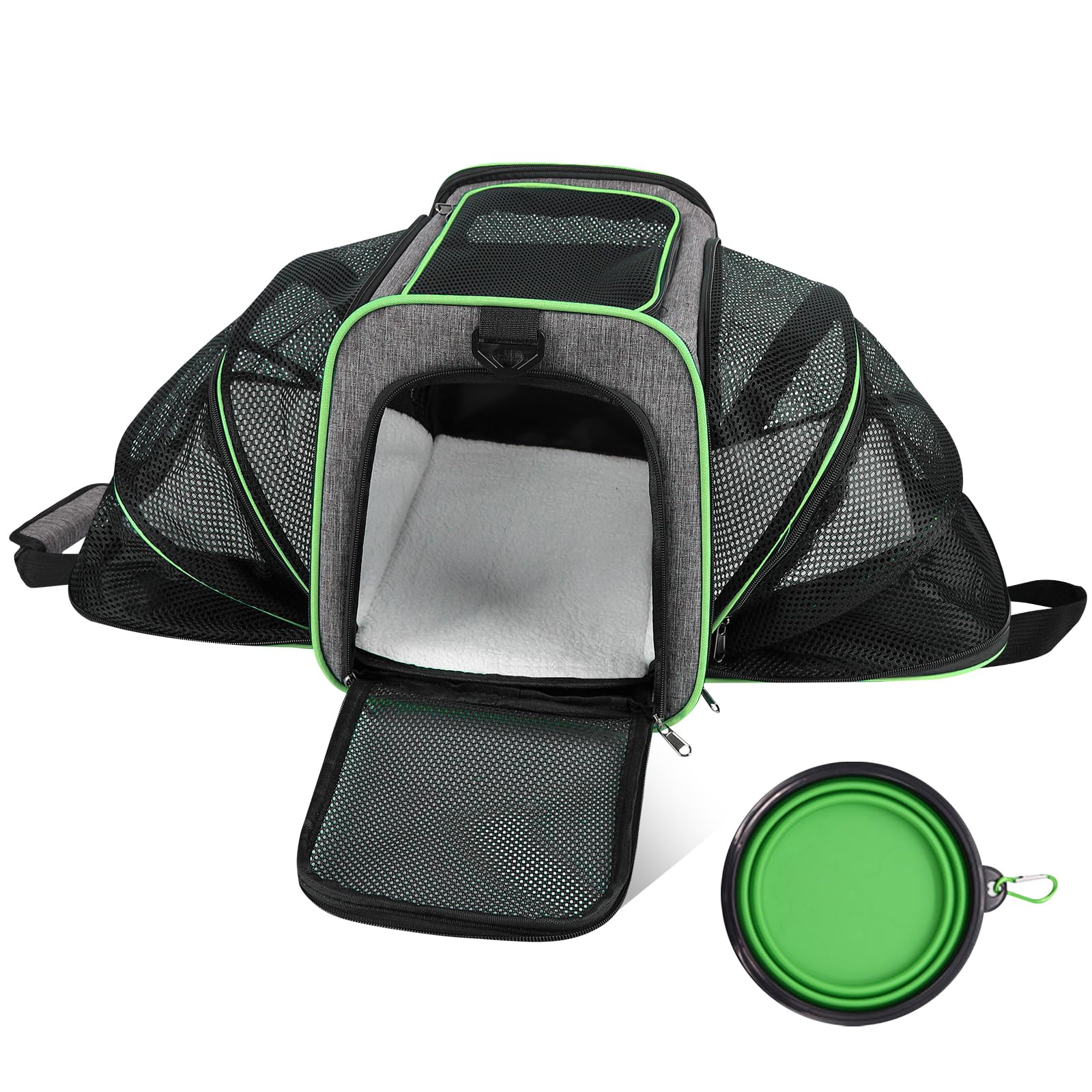 Airline Approved Pet Carrier for Cat - 17 * 11 * 11 Expandable Soft Side Pet Carrier, Collapsible Pet Travel Bag Carrier with Foldable Pet Bowl for Cat Small Animals Under 14LB