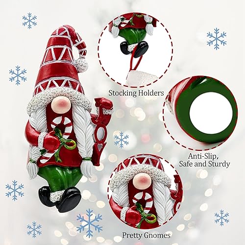 Miniatura 6 de Soportes para medias para el juego de 4, soporte para calcetines de Navidad, decoraciones navideñas de gnomo, soporte para calcetines, ganchos