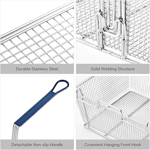 Miniatura 8 de WeChef - Cesta comercial para freidora de 8.8 libras, gran capacidad, 13 x 12 x 5 pulgadas, cesta de freidora de construcción resistente con mango