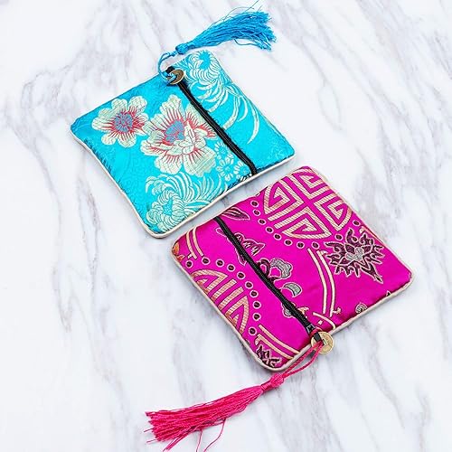 Miniatura 5 de handrong 20 bolsas de seda con borlas, brocado, monedas, saco, cremallera, bolsa de regalo, bolsas pequeñas chinas bordadas para mujeres, niñas,