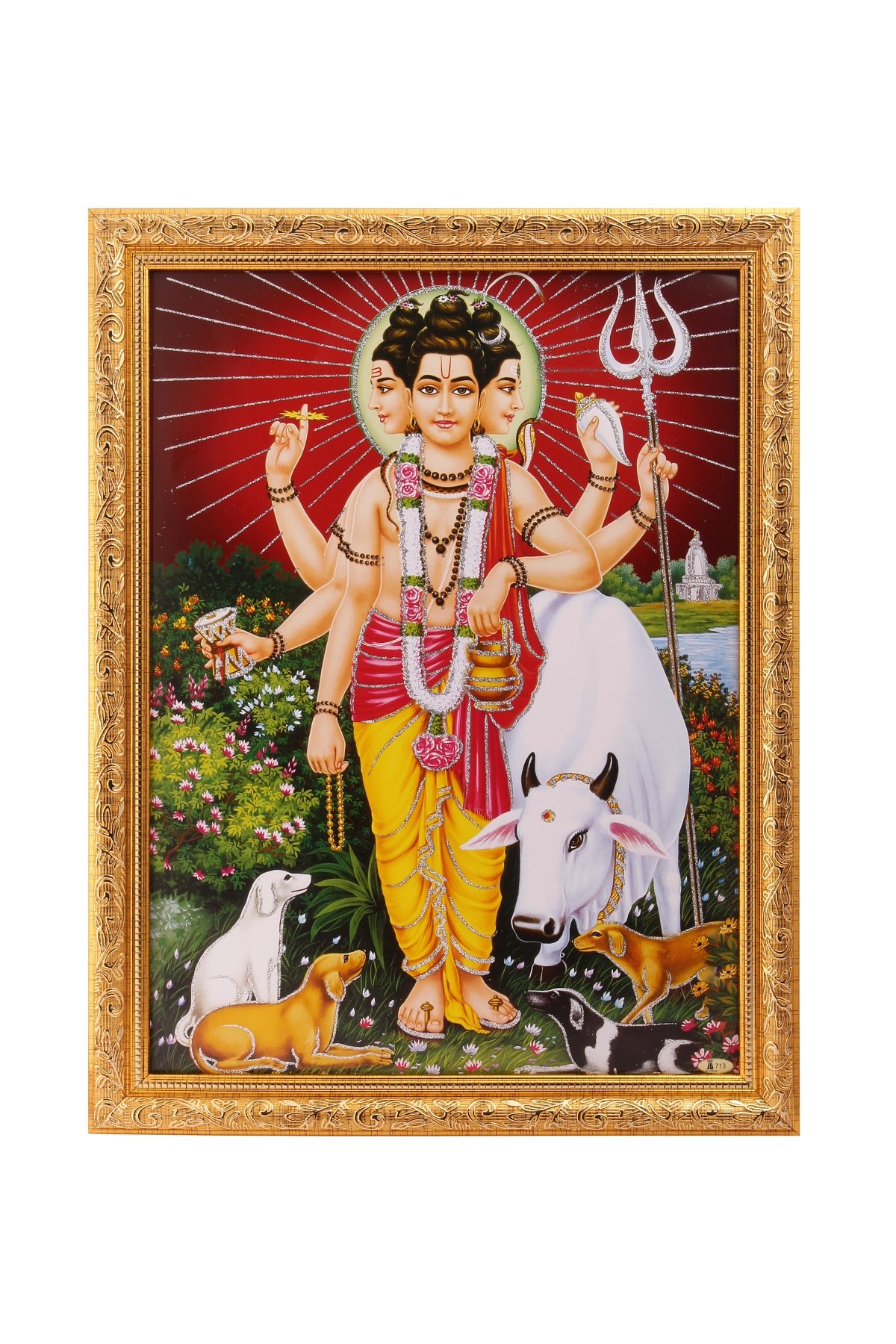 Cadre Datta Maharaj grand format doré, cadeau spirituel idéal pour pendaison de crémaillère