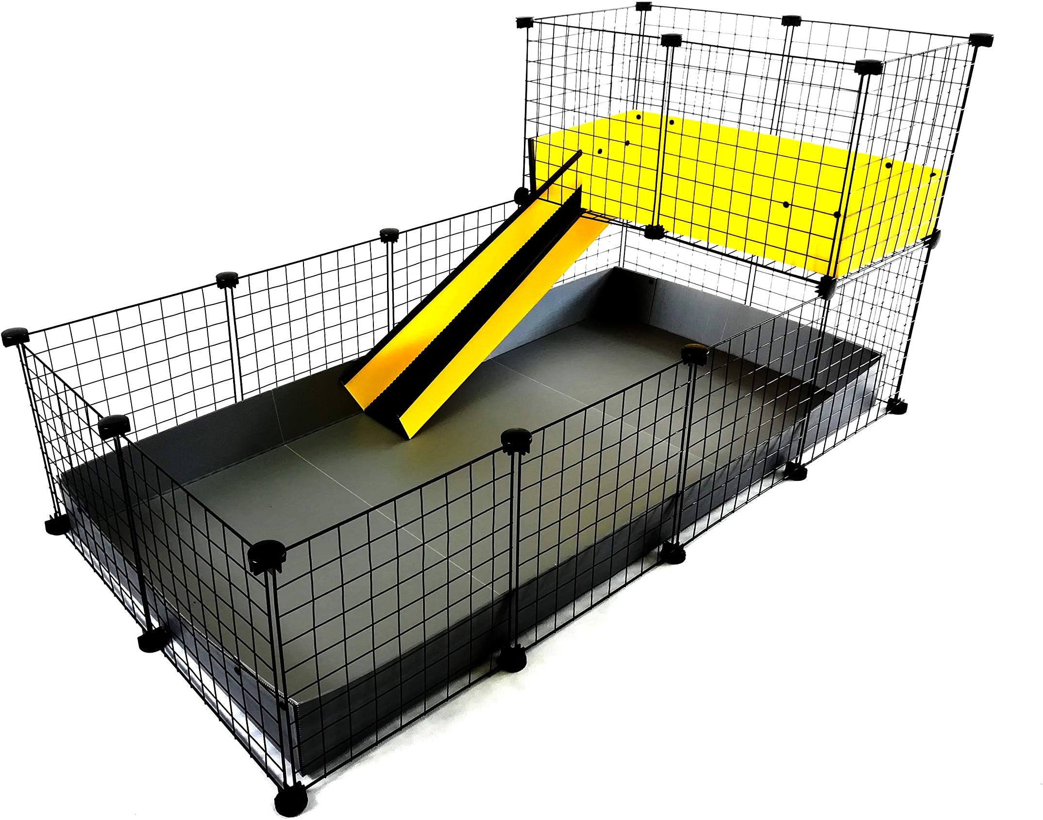 C&C Modular Cages ORIGINAL C&C cage 4x2 + loft 2x1 + ramp + 2 x correx bases INCLUDED - DOUBLE two tier guinea pig rabbit C&C Cage (SILVER-GREY BASE, YELLOW LOFT)