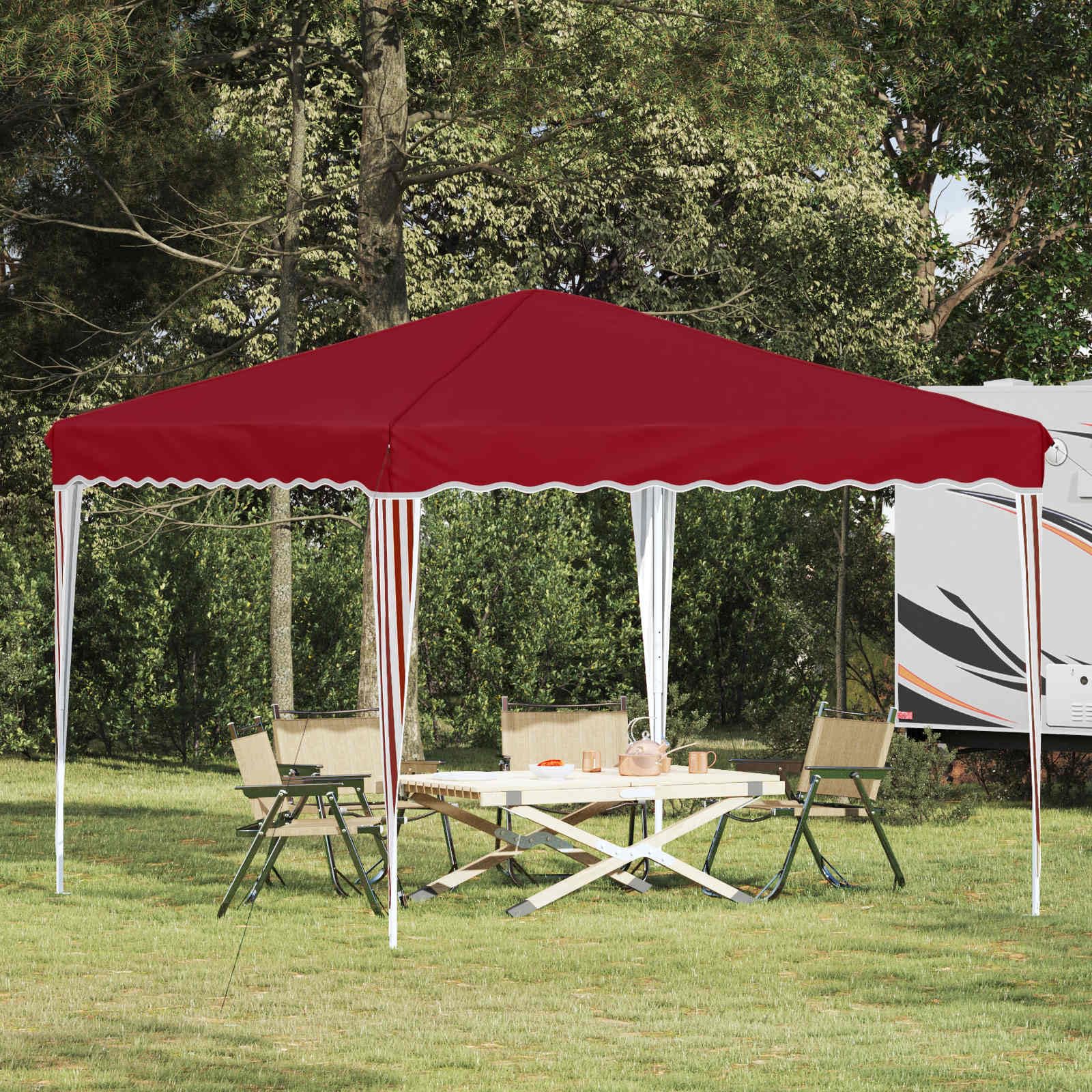 Namiot imprezowy Pop-up bordowy z tkaniny Oxford, 288 x 288 x 245 cm, z ochroną UV i odporną na warunki atmosferyczne metalową ramą, do ogrodu, na taras, kemping i imprezy