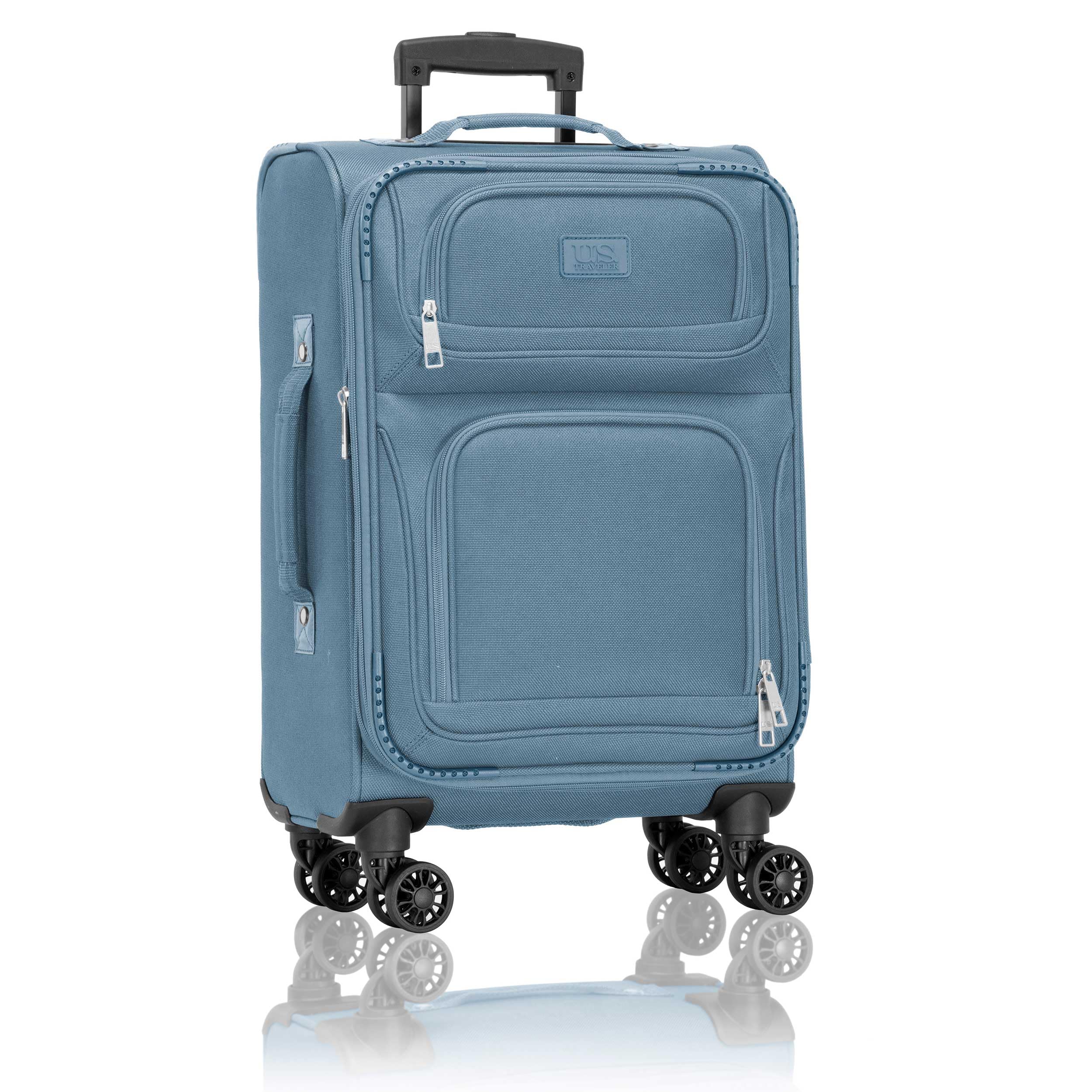 U.S. Traveler Rio Lightweight Softside Rolling Carry-on Suitcase, 4-Wheel Single, Light Blue