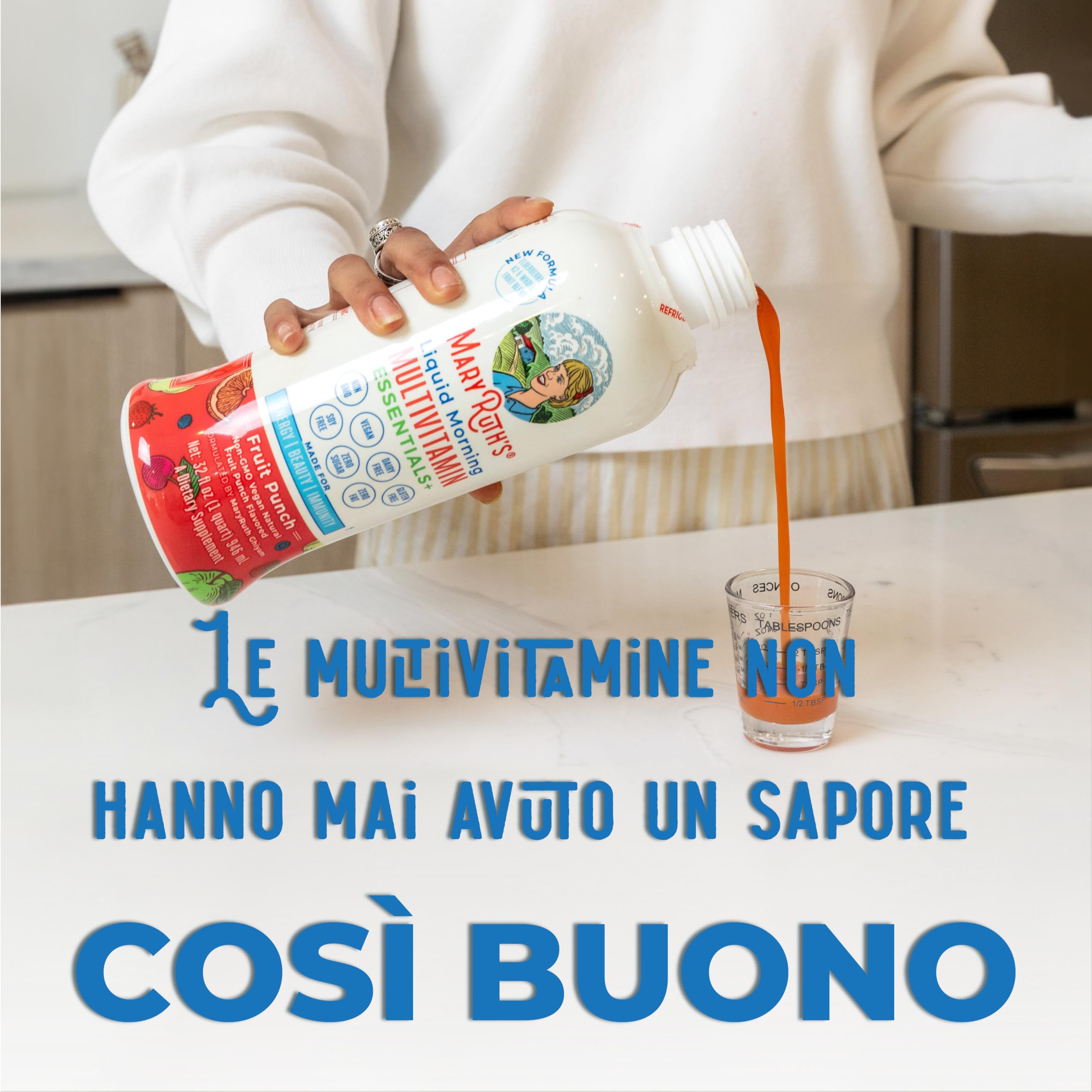 MaryRuth Organics, Liquid Morning Multivitamin Essentials+, Vitamine e Minerali Essenziali, Senza Zucchero, Gusto Punch alla Frutta, 946ml, Vegan, Senza Glutine