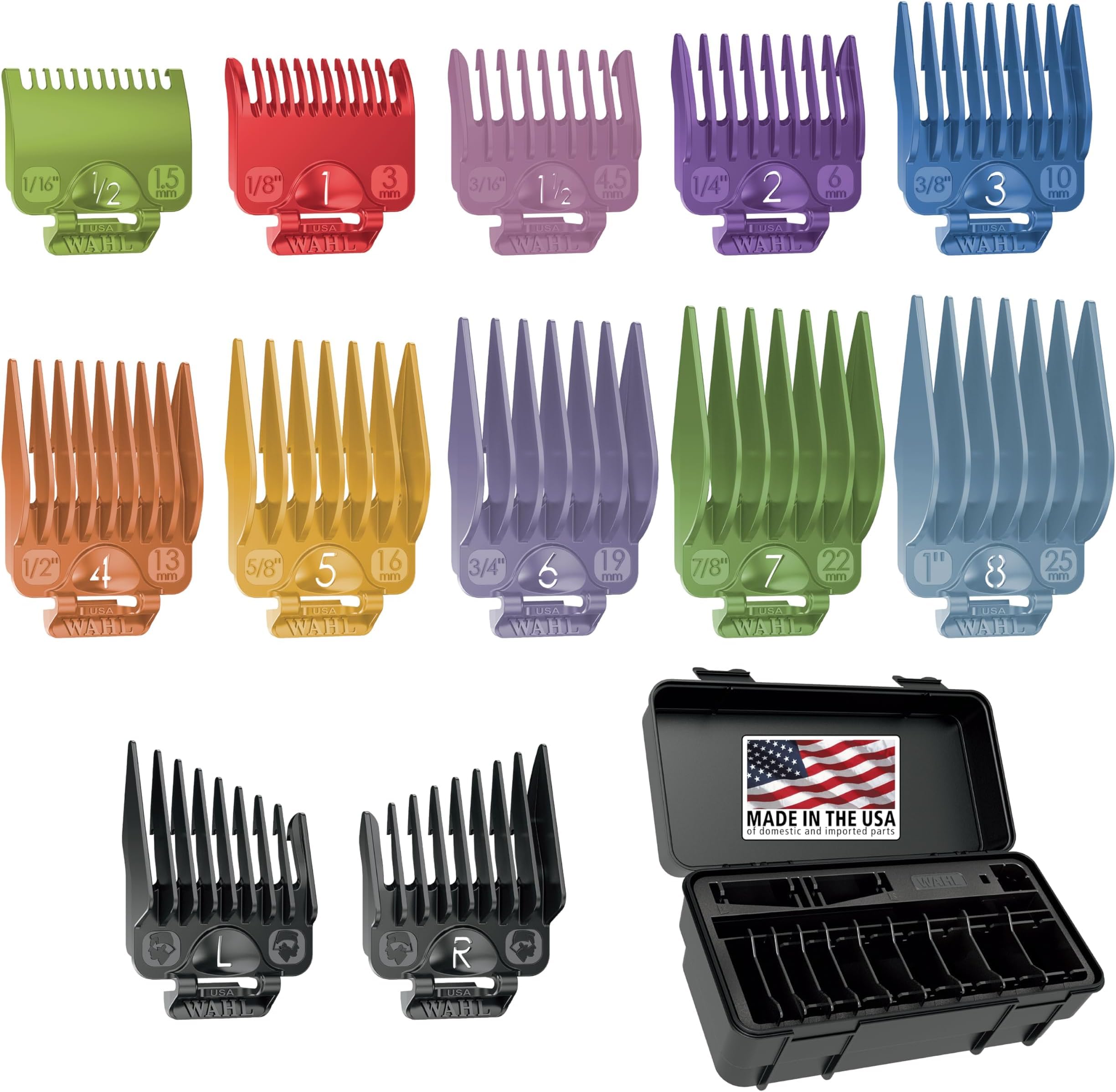 Wahl Clipper Genuine Secure-Fit™ Attachment Guard Organization Kit with Color Pro Colored Hair Clipper Guide Combs,14 Piece Premium Storage Kit Hair Clippers,Multicolor - 3291-100,(Pack of 6)