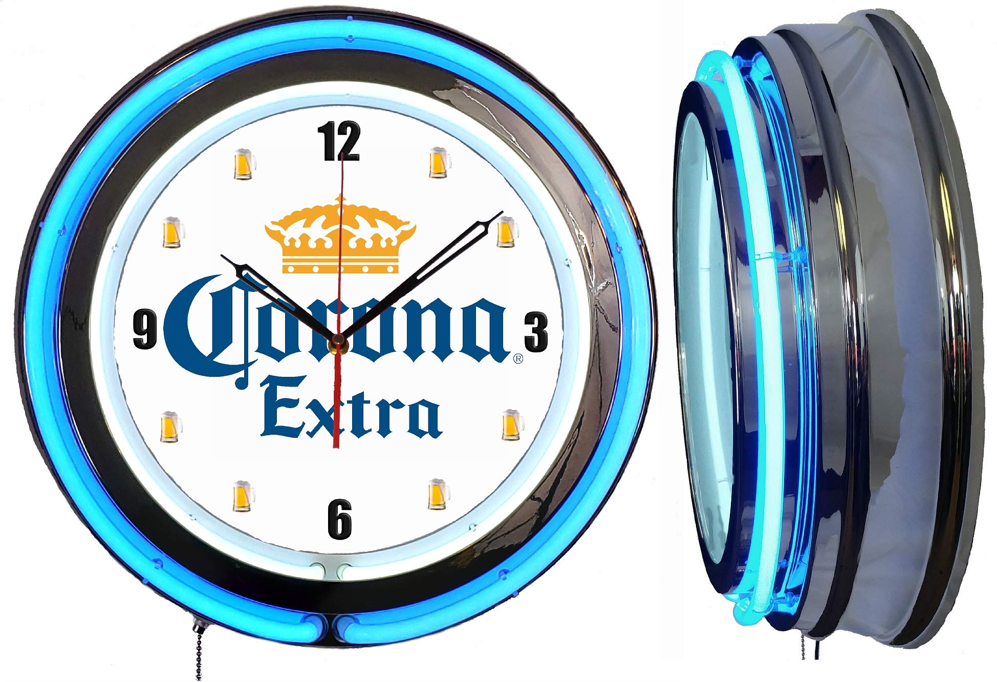 Checkingtime LLC 19" Corona Extra Beer Neon Clock, Two Neon Tubes, Blue Outside Tube