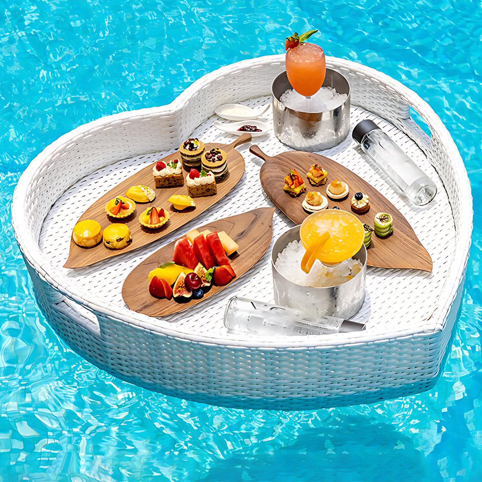 Prettiee Floating Serving Tray for Drin & ac Perfect for Pool Hot Tub & Beach Entertainment Slish Easy to Clean Ideal for Outdoor Fun (Blanco C)
