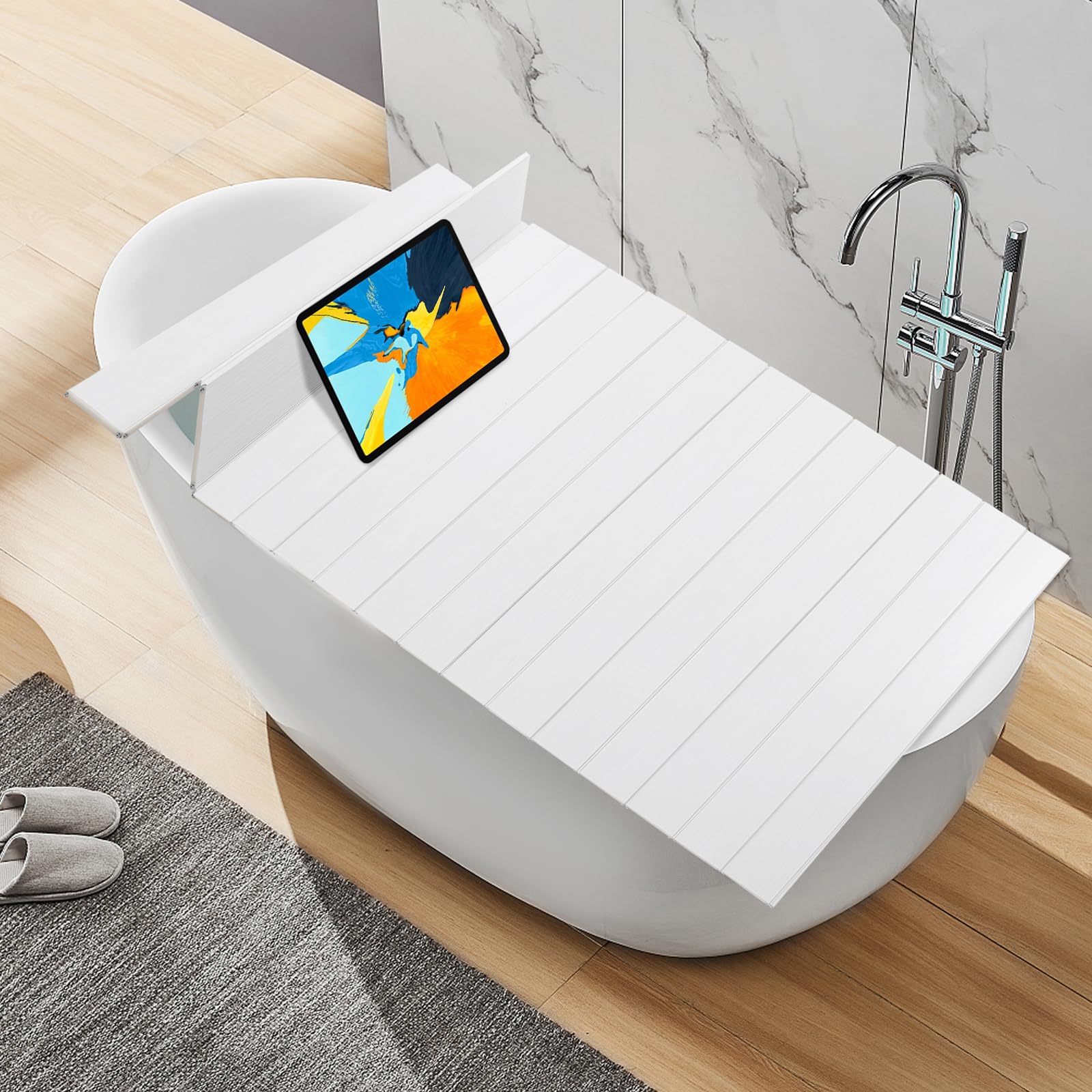 Cubierta de bañera plegable de PVC, 170 x 75 cm, impermeable, resistente al polvo, para todos los baños estándar (blanco)