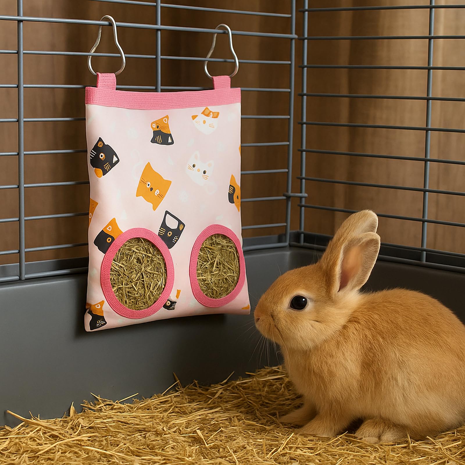 3 Pcs Sac à Foin de Lapin, Sac de Foin Suspendus Animaux Supports de Stockage avec 2 Trous Sac de Foin Mangeoire à Foin pour Lapin Sacs de Nourriture pour Chinchilla, Cochon d'Inde et Taupe (Small)