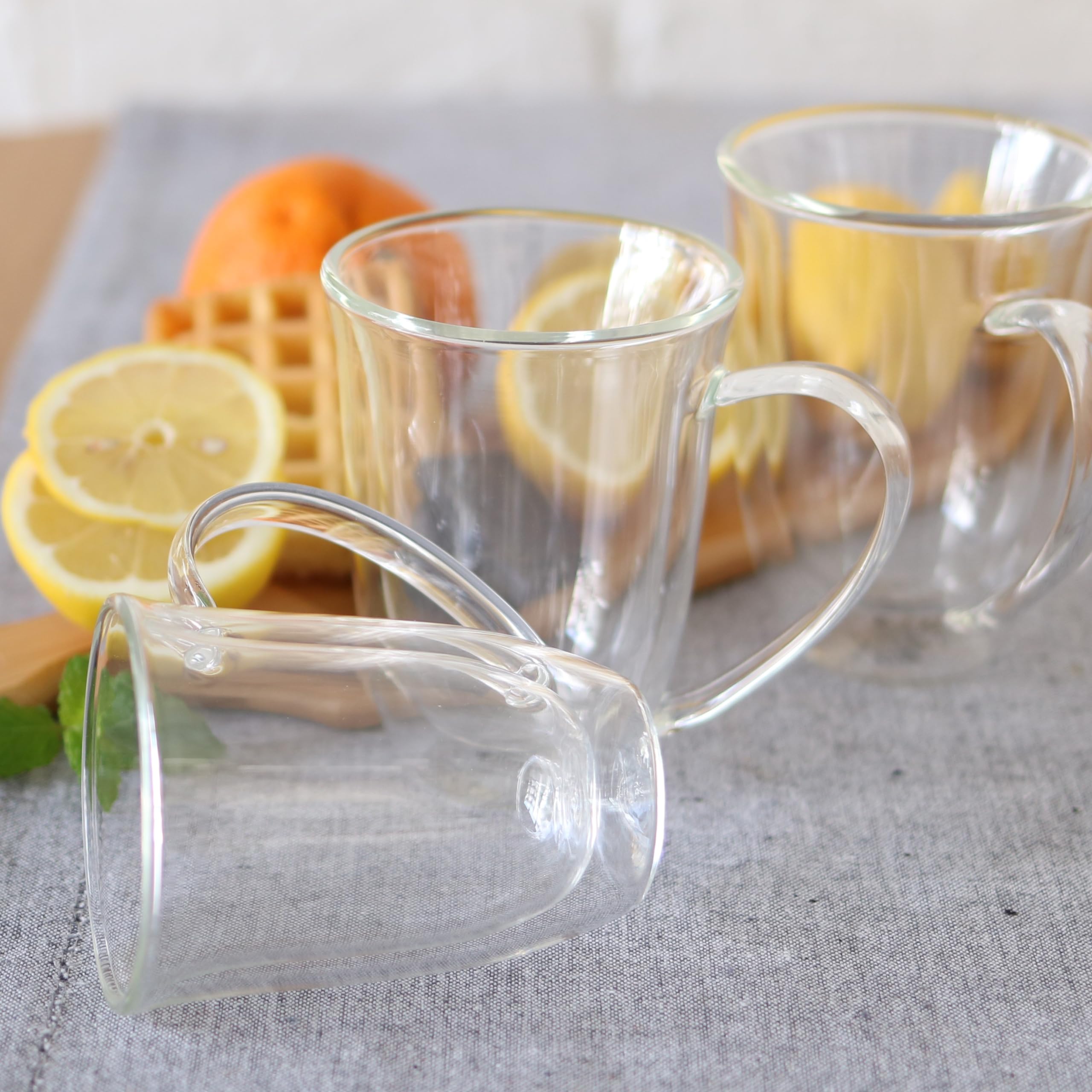 Wilmax - Thermogläser mit Henkel - 6er Set - 400ml - Doppelwandige Gläser für Wasser, Tee, Kaffee - Teegläser & Kaffeegläser - Becher für Heiß- und Kaltgetränke - Spülmaschinenfest