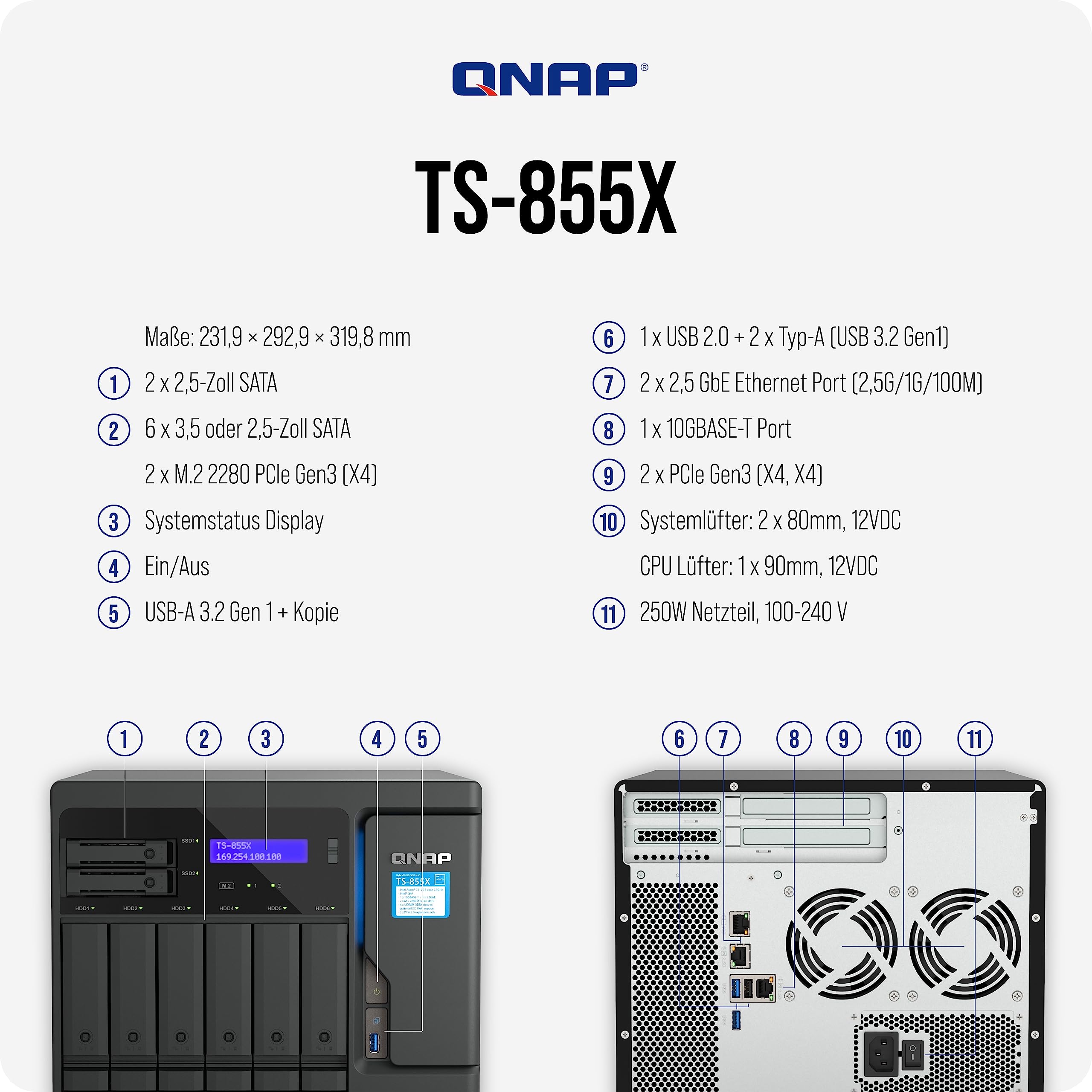 TS-855X-8G | 8-Bay, Intel Atom 8-Core, PCIe Gen3, 10 Gigabit NAS