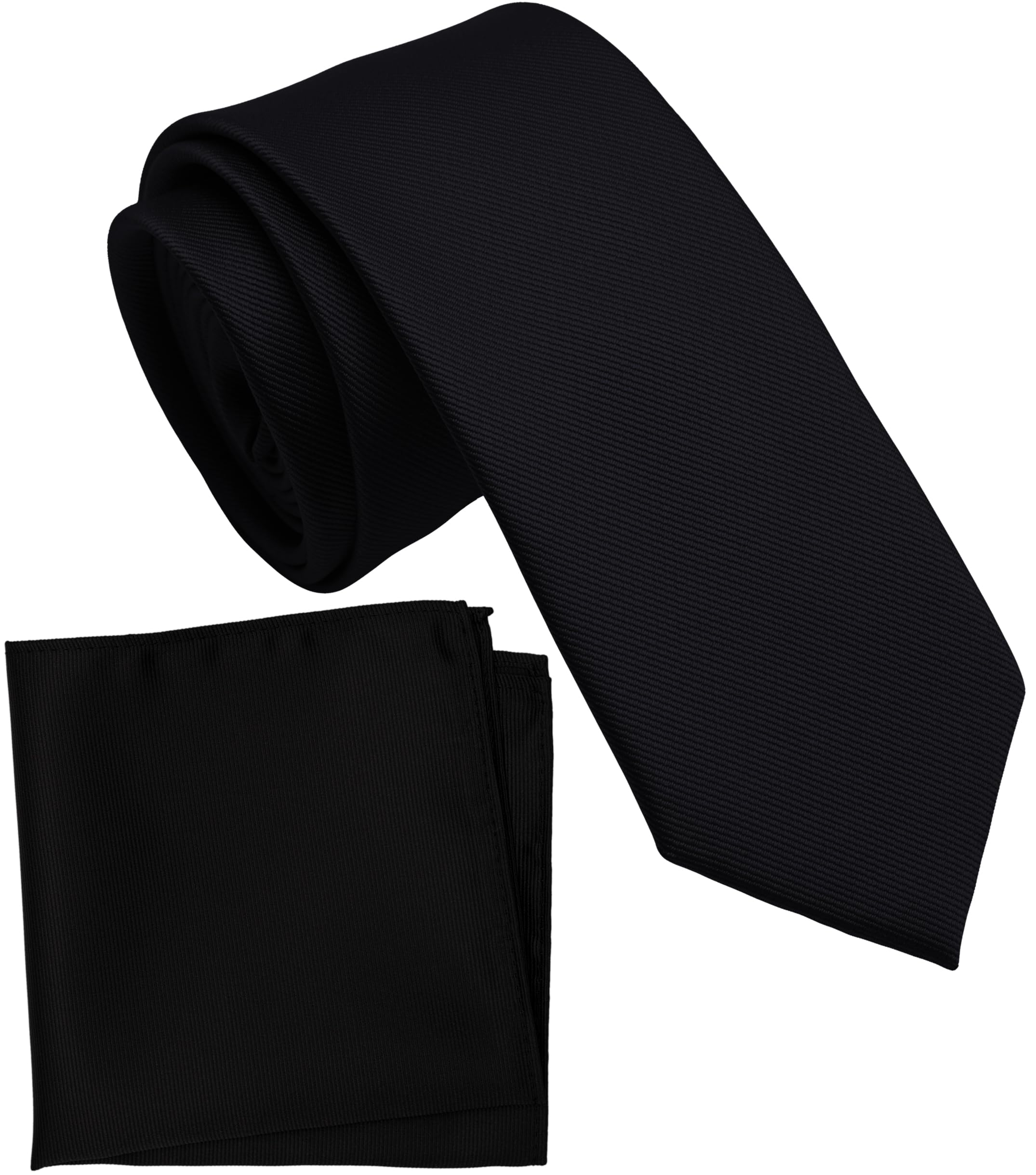 Boy's Solid Tie with Pocket Square Set, Regular Necktie for Children and Kids, Self-Tied