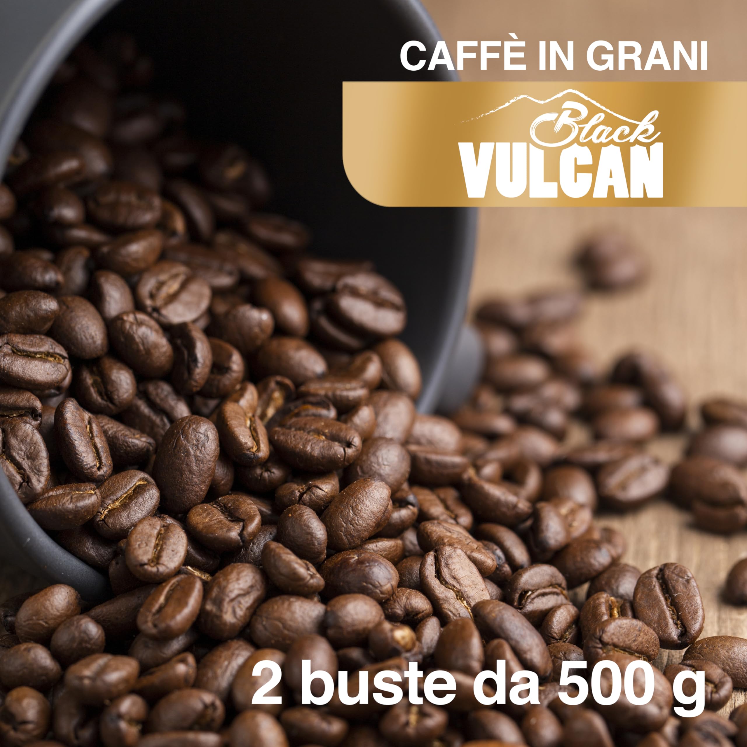 Passalacqua Black Vulcan Caffè Premium in Grani – 1 Kg - Tostatura Autentica Napoletana 30% Arabica - Espresso Forte e Corposo con Note di Cioccolato e Miele - Made in Italy