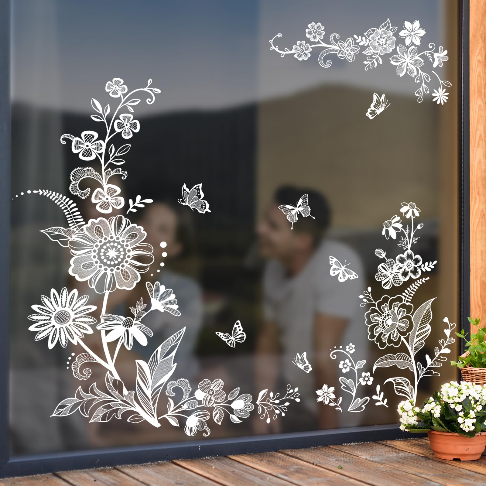 Tanlaby Zonnebloem, vlinder, raamstickers, diagonaal, planten, raamafbeeldingen, tuin, bloemen, anti-botsing, dubbelzijdige glasstickers voor ramen, glas, deur, decoratie, decoratie