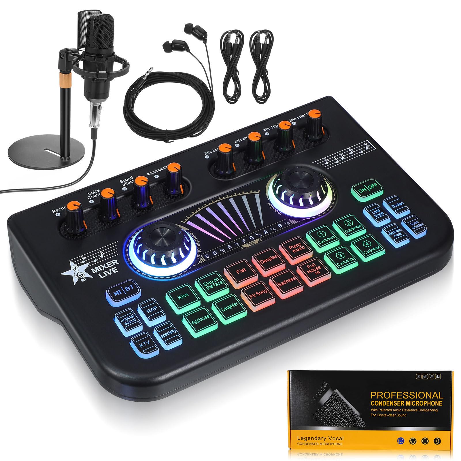 POPETPOP Mixer Audio Professionale per Podcast e Gaming Scheda Audio Stereo, Costruzione Robusta in Metallo e Plastica, per Setup di Streaming e Registrazione
