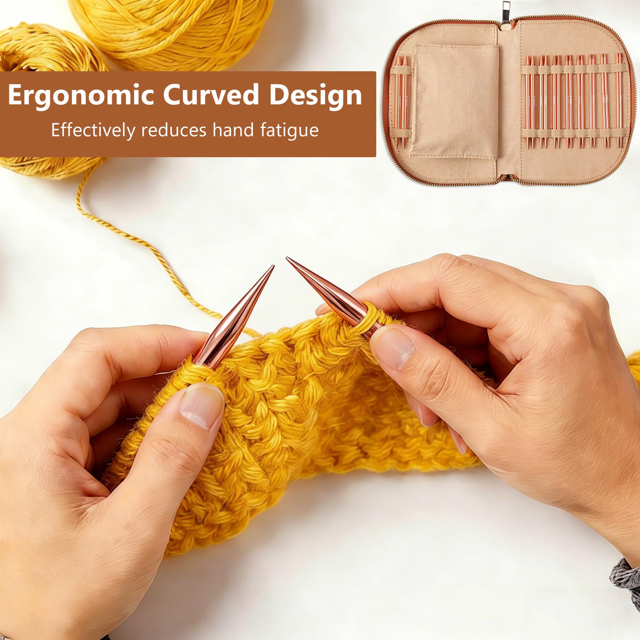 LYMIGER 13 Paar austauschbare Rundstricknadeln, 10,2 cm, Stricknadel-Set, Aluminium, 3–10 mm mit 20 cm, 40 cm, 60 cm, 80 cm, 100 cm Kabeln, Strickzubehör und Etui, Roségold