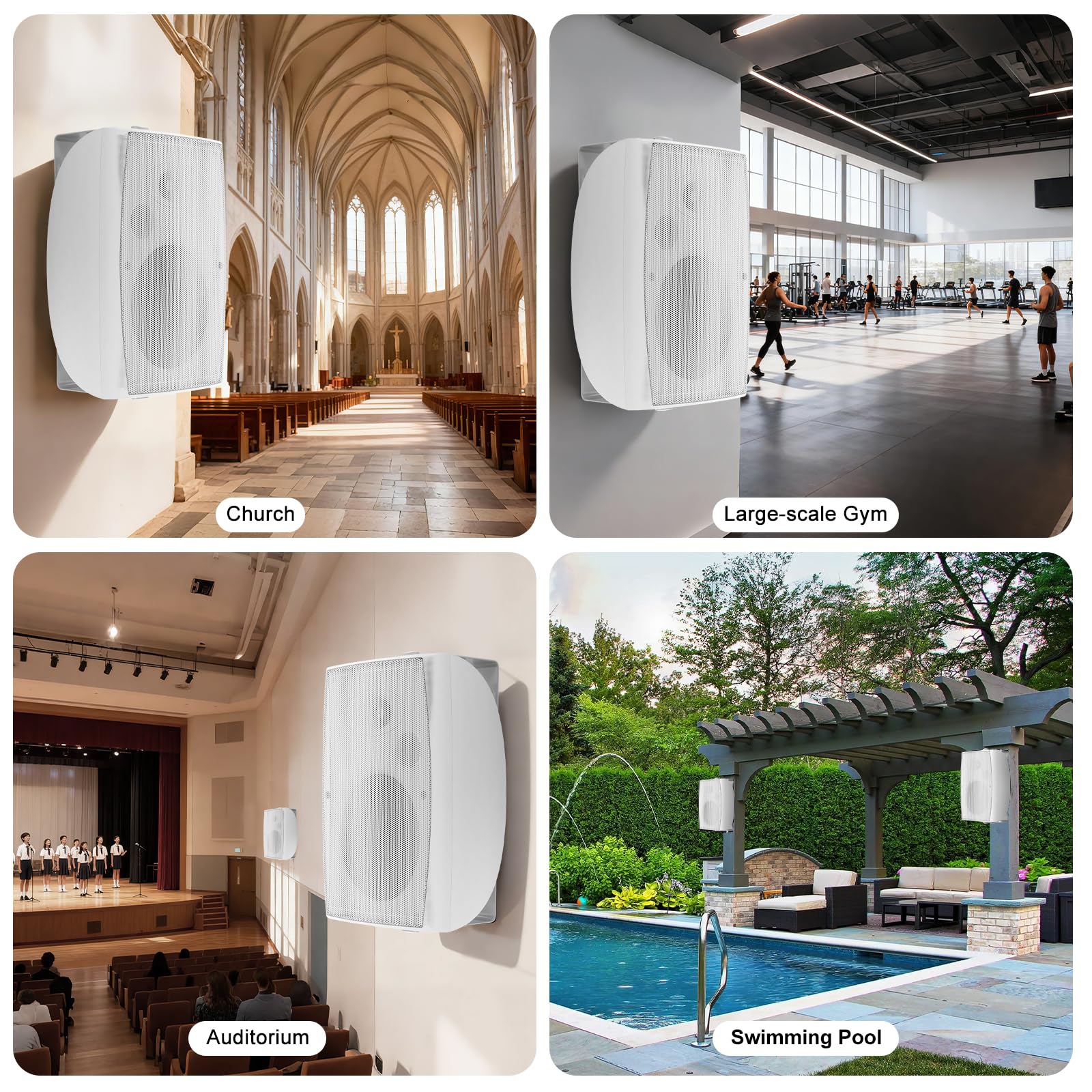 STUDIOFINIX TWS Haut-parleurs Bluetooth d'extérieur de 20,3 cm, 600 W, jumelage stéréo TWS, système de haut-parleurs étanches à montage mural pour patio, maison, bord de piscine, terrasse