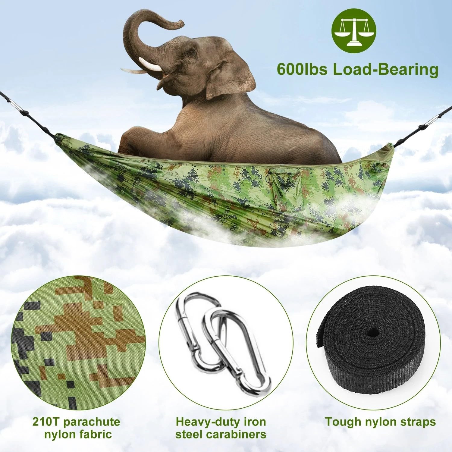 2-Personen-Hängematte mit Moskitonetz, Outdoor, Wandern, Camping, Hommock, tragbares Nylon-Schaukel-Hängebett, 600 Pfund Traglast(Camouflage)